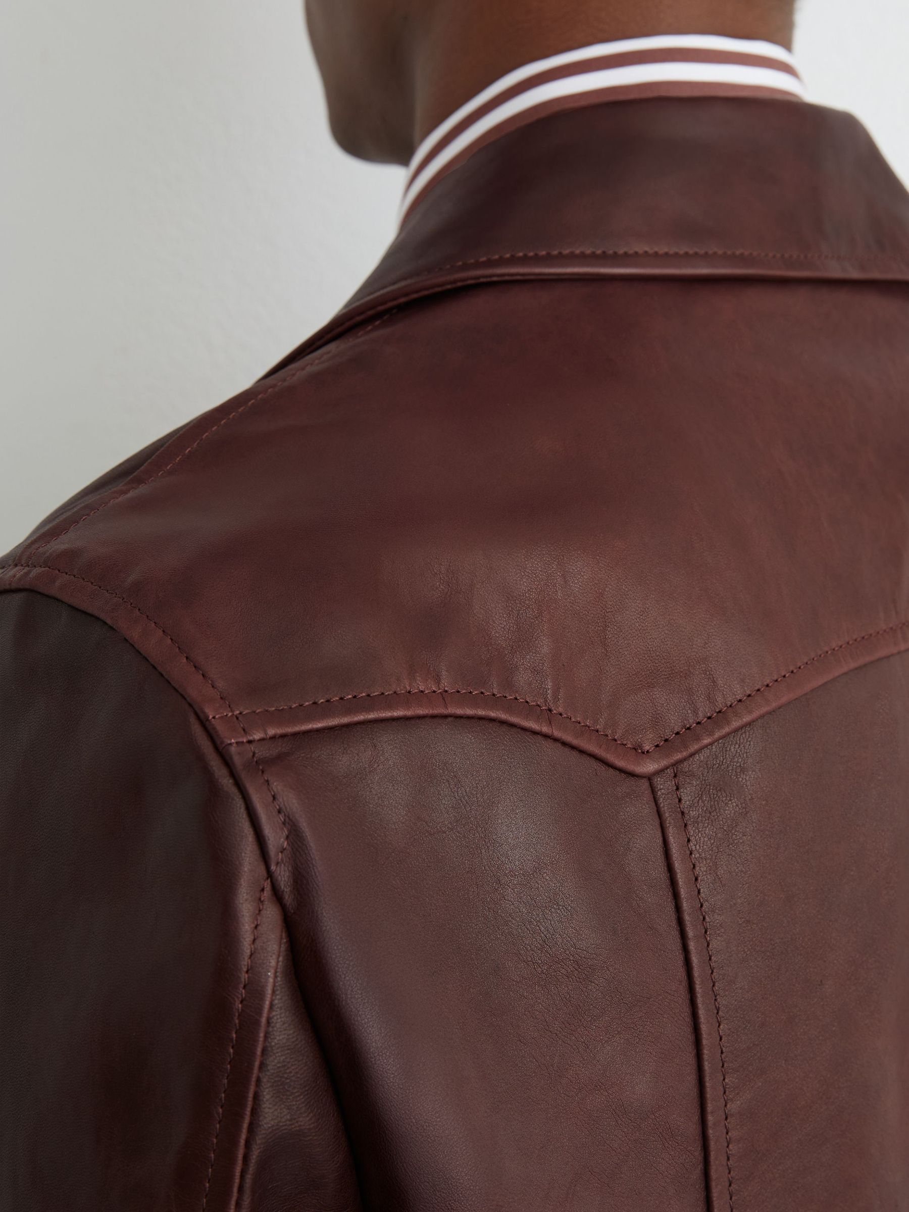Burnished-Leather Button-Through Jacket in Dark Brown - Image 8 of 9