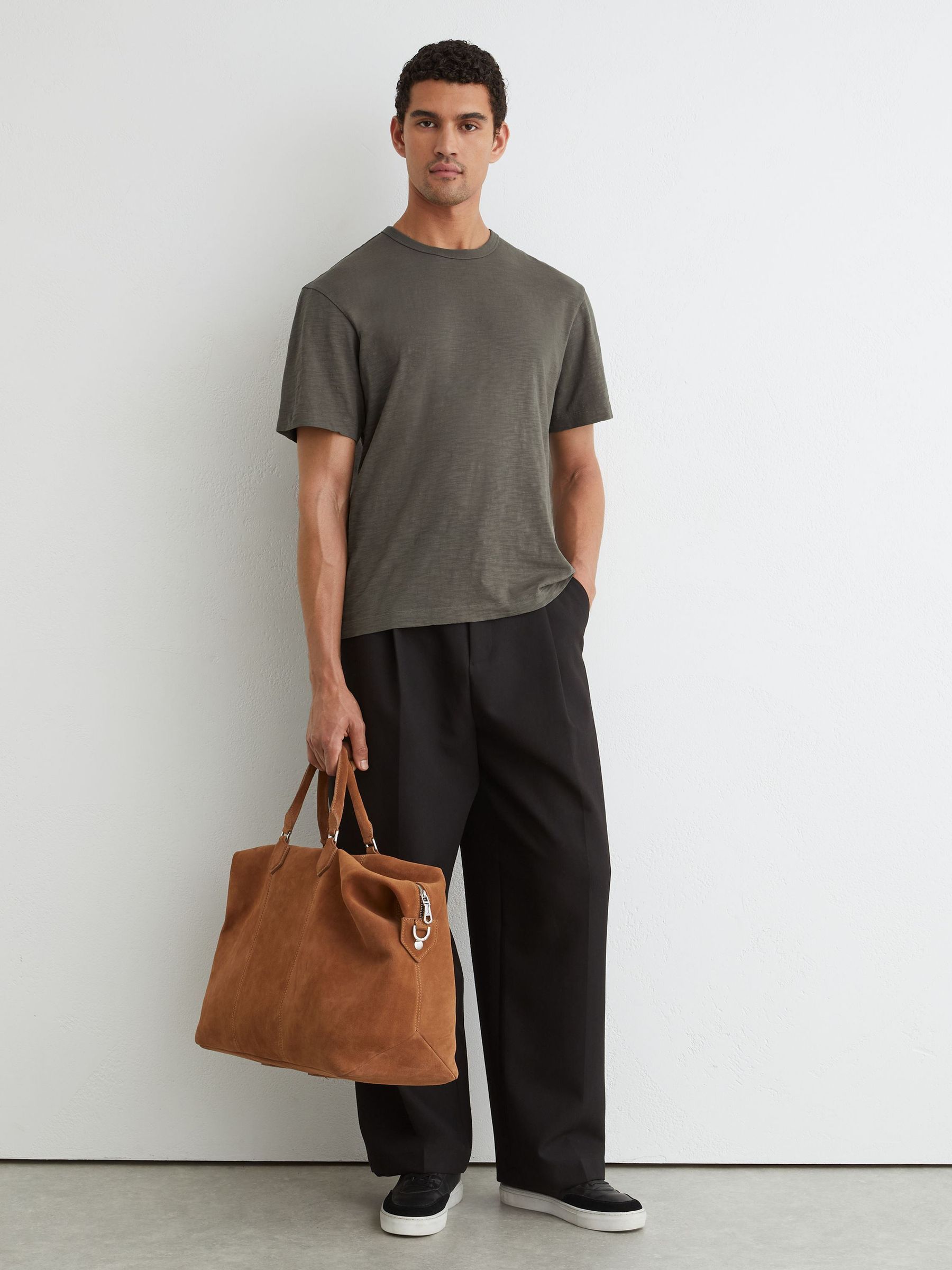 Cotton Slub Relaxed-Fit T-Shirt in Khaki Green - Image 1 of 6