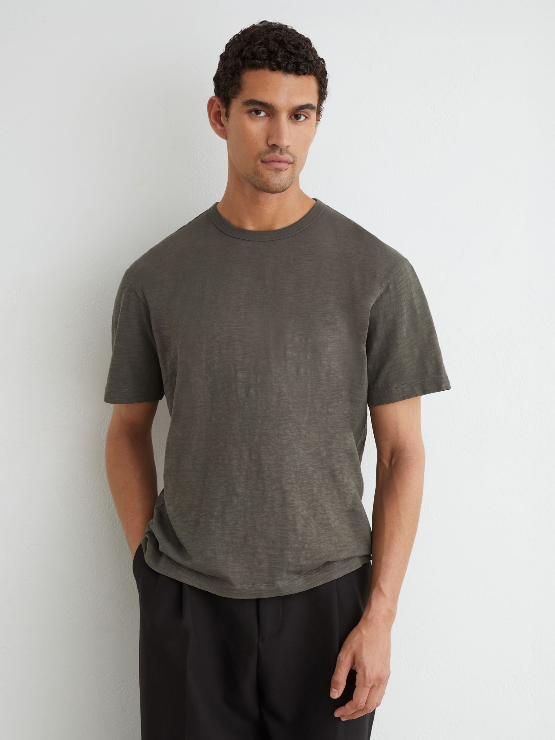 Cotton Slub Relaxed-Fit T-Shirt in Khaki Green - Image 5 of 6