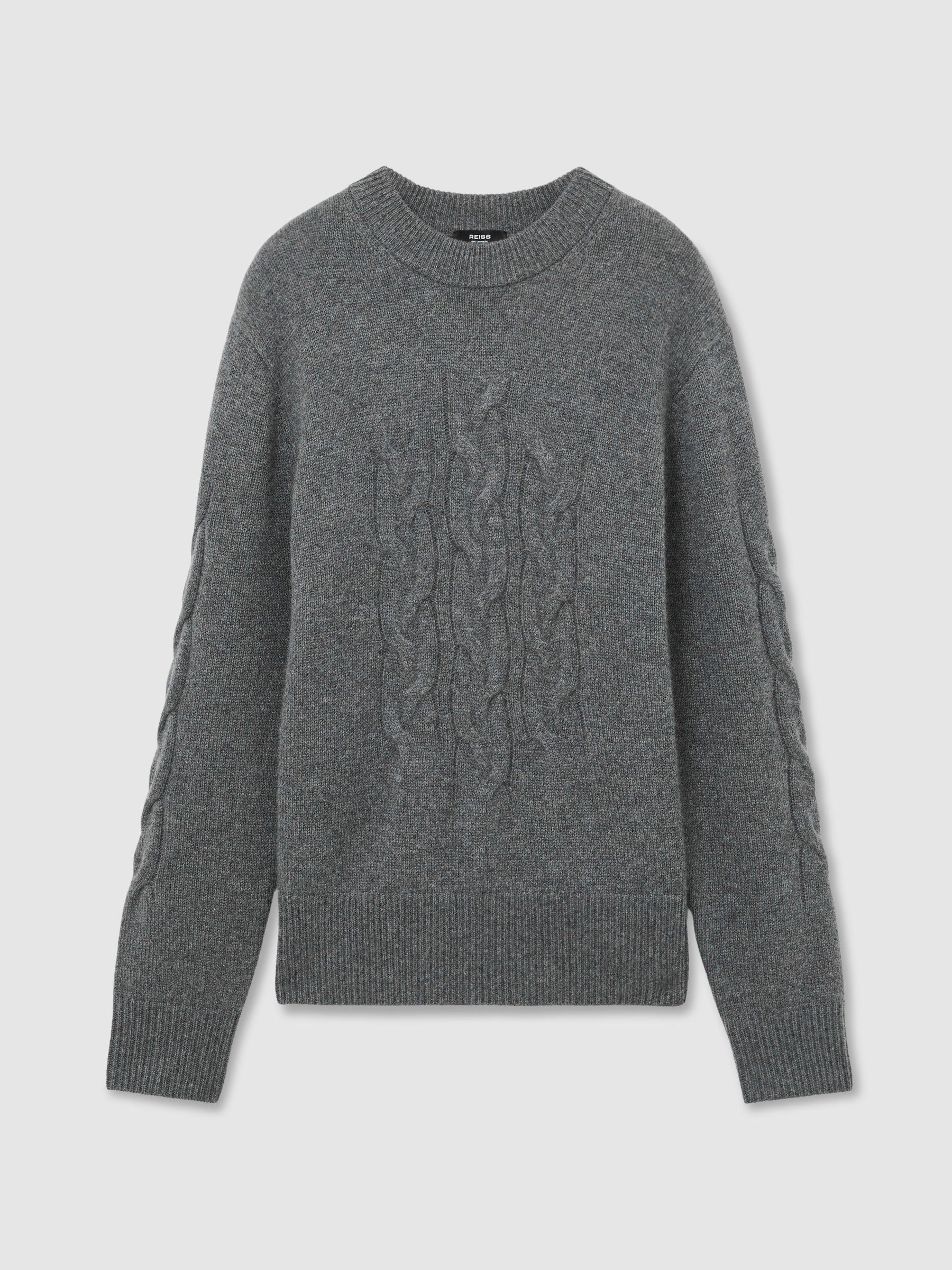 100% Cashmere Cable Knit-Detail Jumper in Mid Grey Melange - Image 2 of 6
