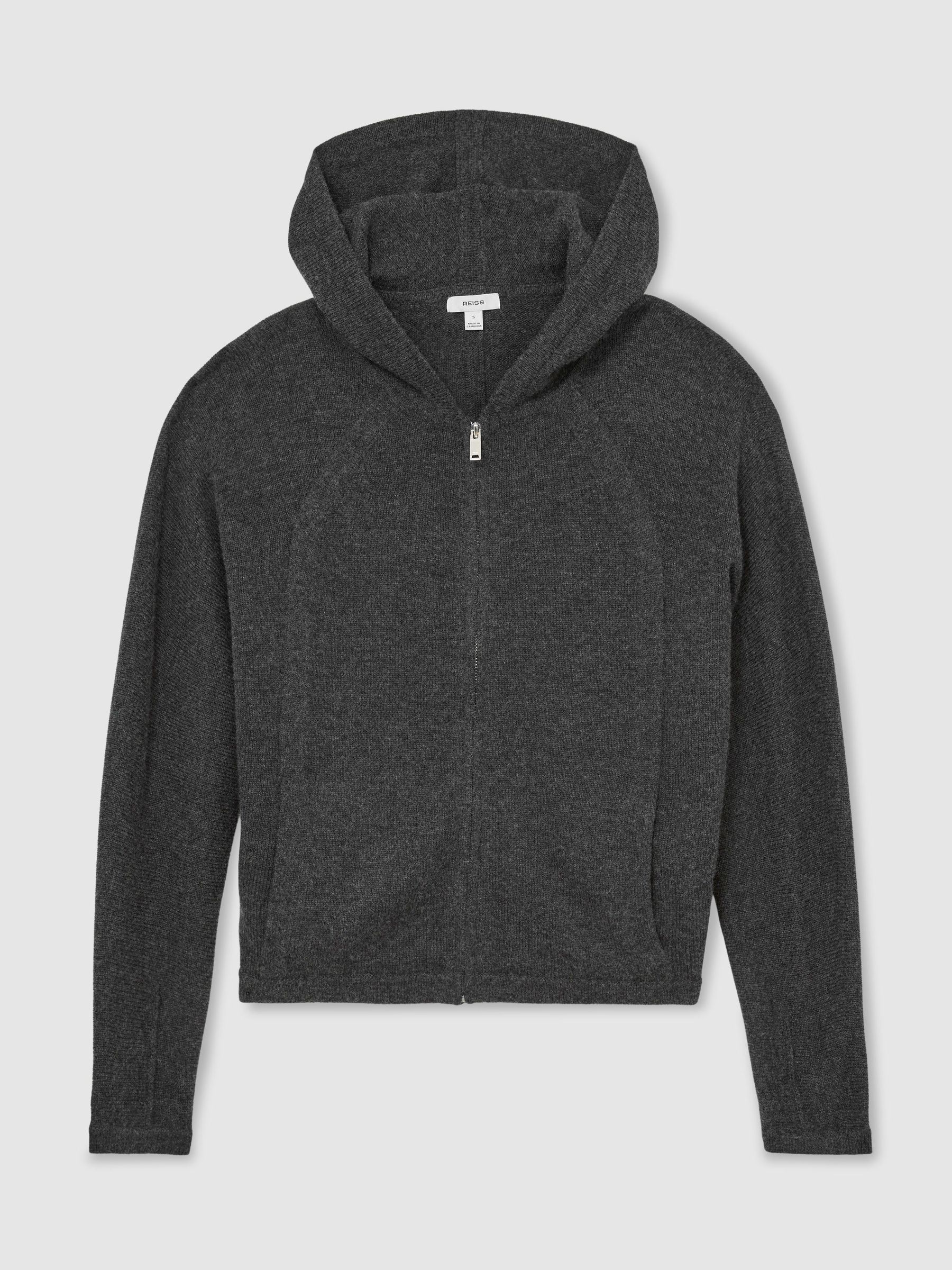 Wool-Blend Zip-Through Hoodie with Cashmere in Charcoal Grey - Image 2 of 7