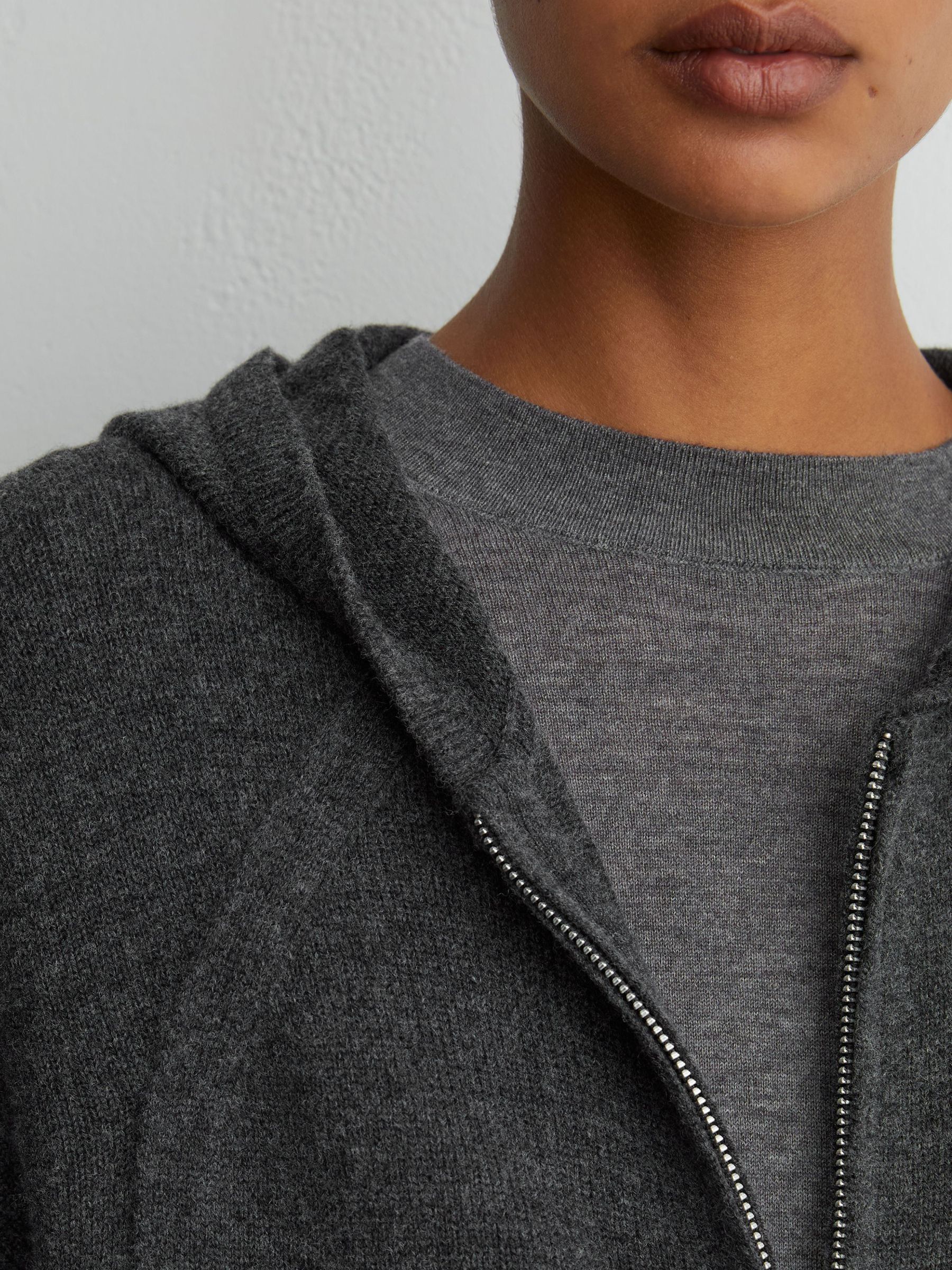 Wool-Blend Zip-Through Hoodie with Cashmere in Charcoal Grey - Image 3 of 7