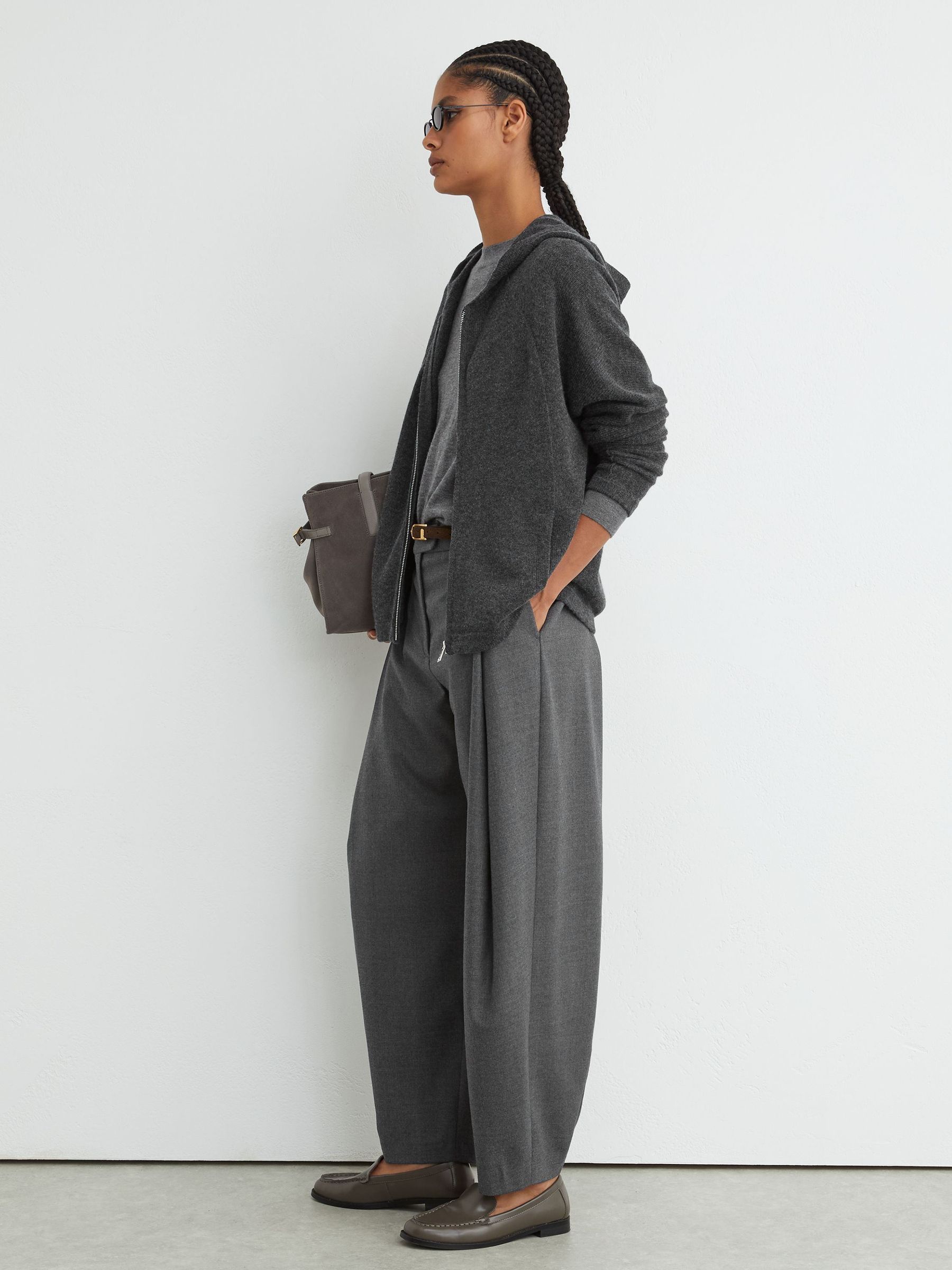 Wool-Blend Zip-Through Hoodie with Cashmere in Charcoal Grey - Image 4 of 7