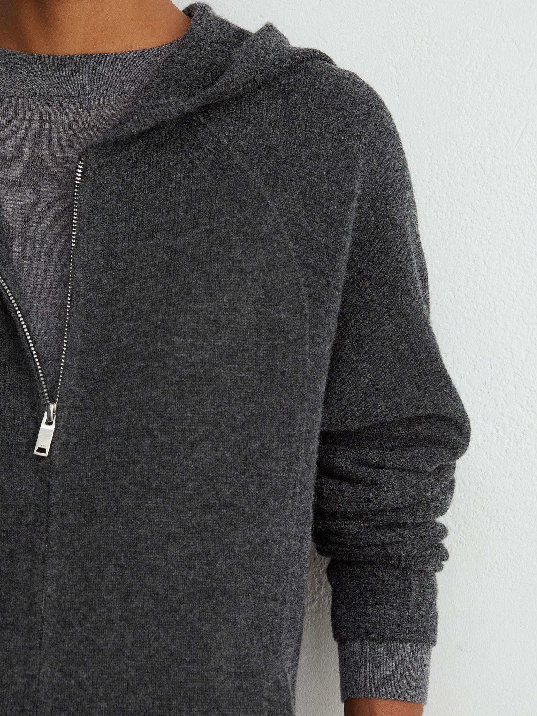Wool-Blend Zip-Through Hoodie with Cashmere in Charcoal Grey - Image 6 of 7