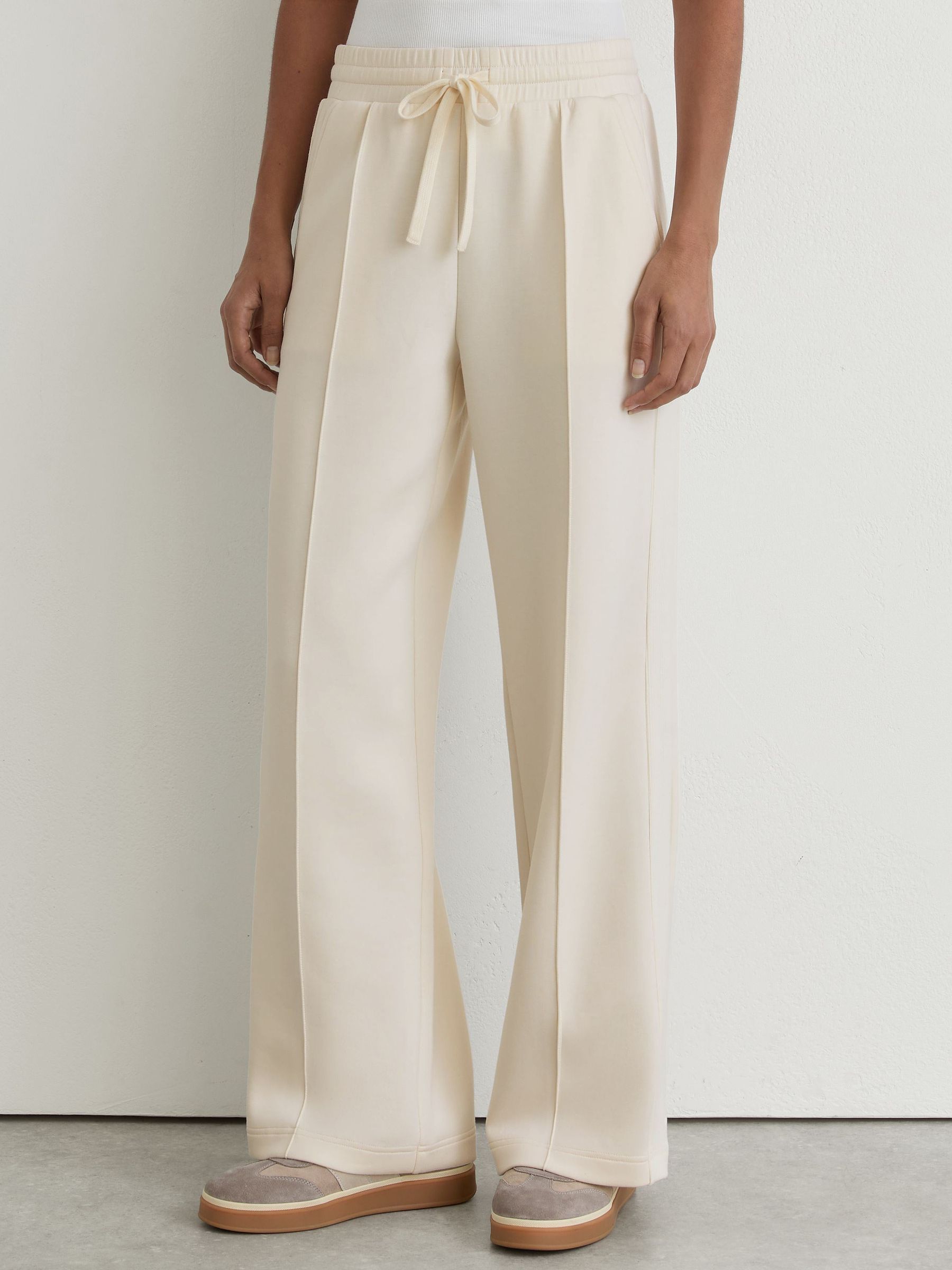 Petite Premium Interlock Wide-Leg Joggers in Ivory - Image 4 of 9