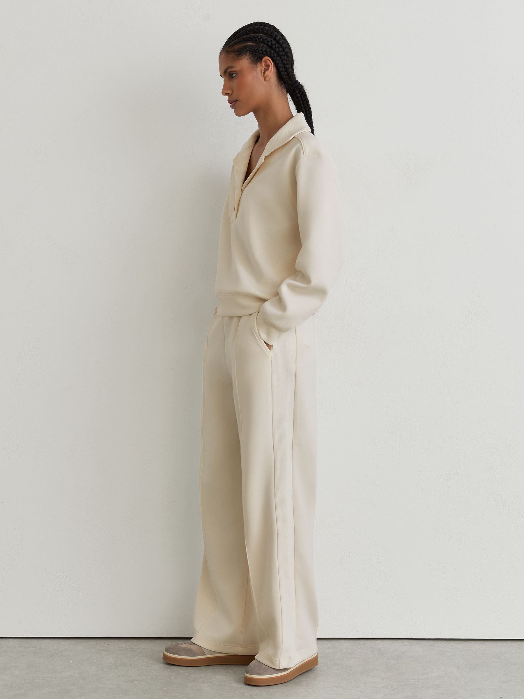 Petite Premium Interlock Wide-Leg Joggers in Ivory - Image 6 of 9
