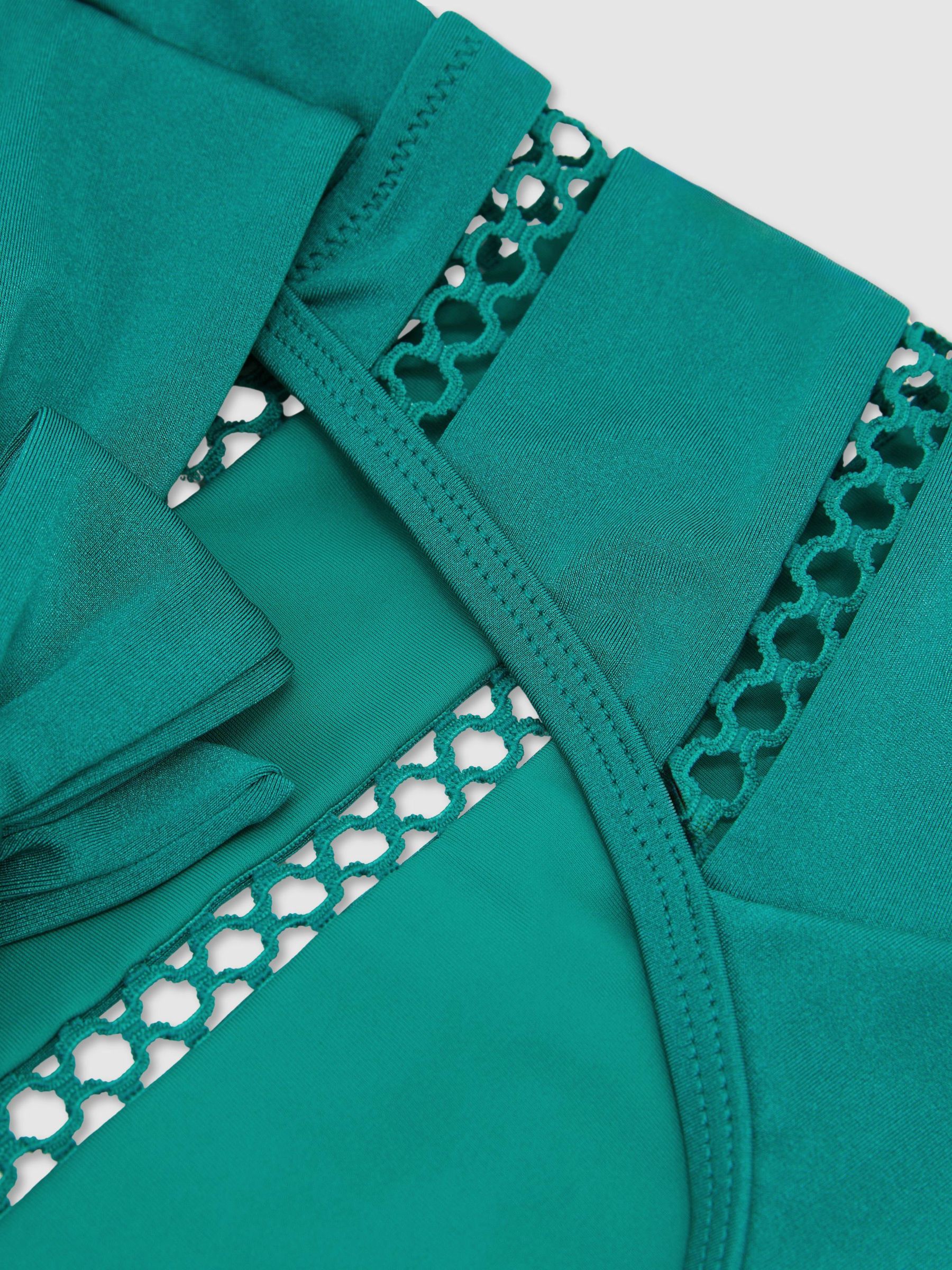 Shimmer Lattice-Trim Swimsuit in Teal Blue - Obrázek 6 z 6