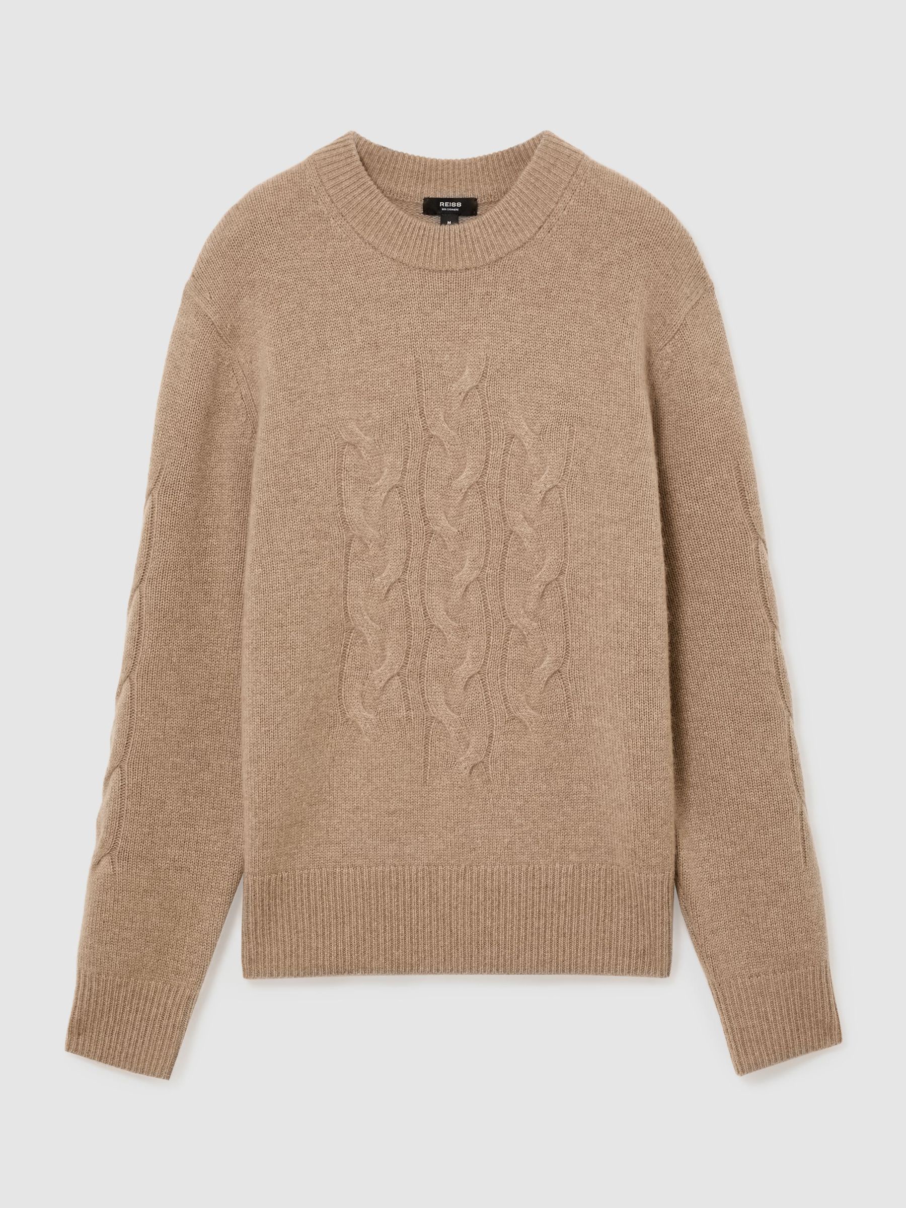 100% Cashmere Cable Knit-Detail Jumper in Camel - Image 2 of 8 100% Cashmere Cable Knit-Detail Jumper in Camel - Image 2 of 8