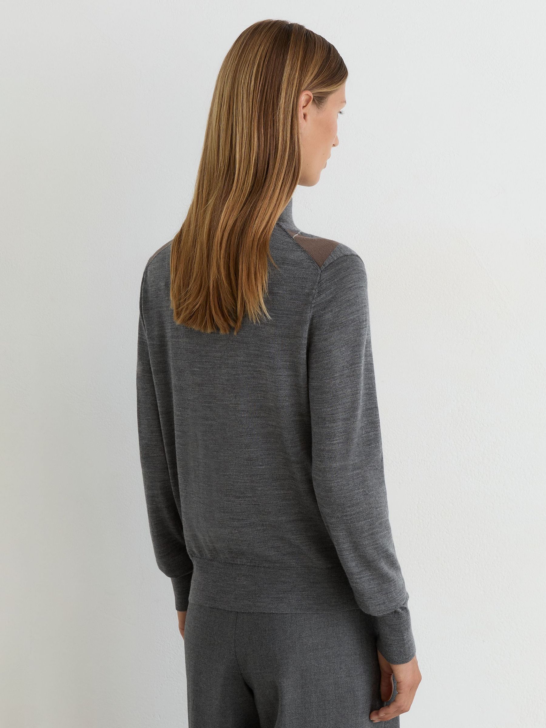 Wool Argyle Funnel-Neck Jumper in Grey - Image 4 of 6