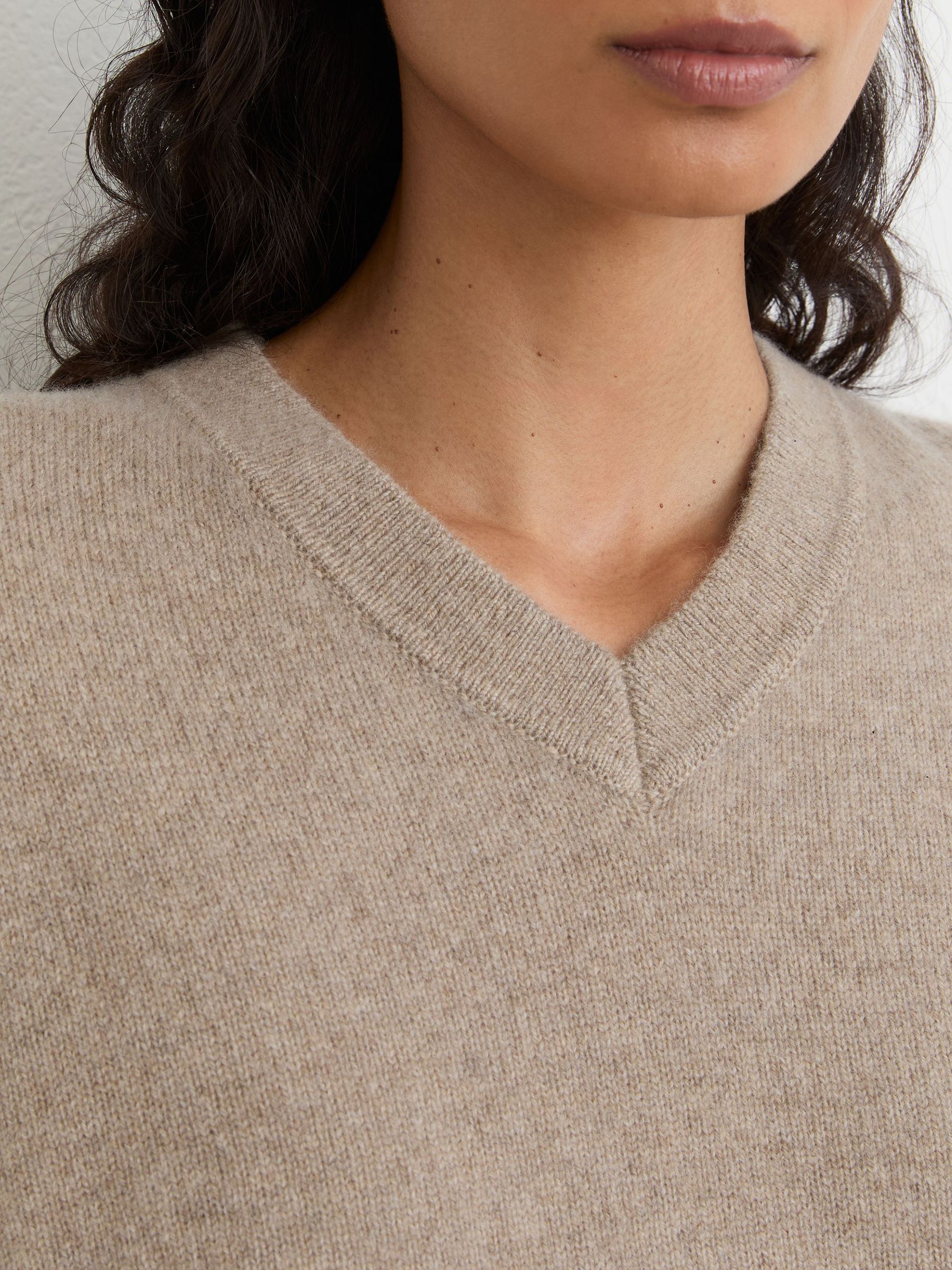 100% Cashmere V-Neck Jumper in Neutral - Image 3 of 7