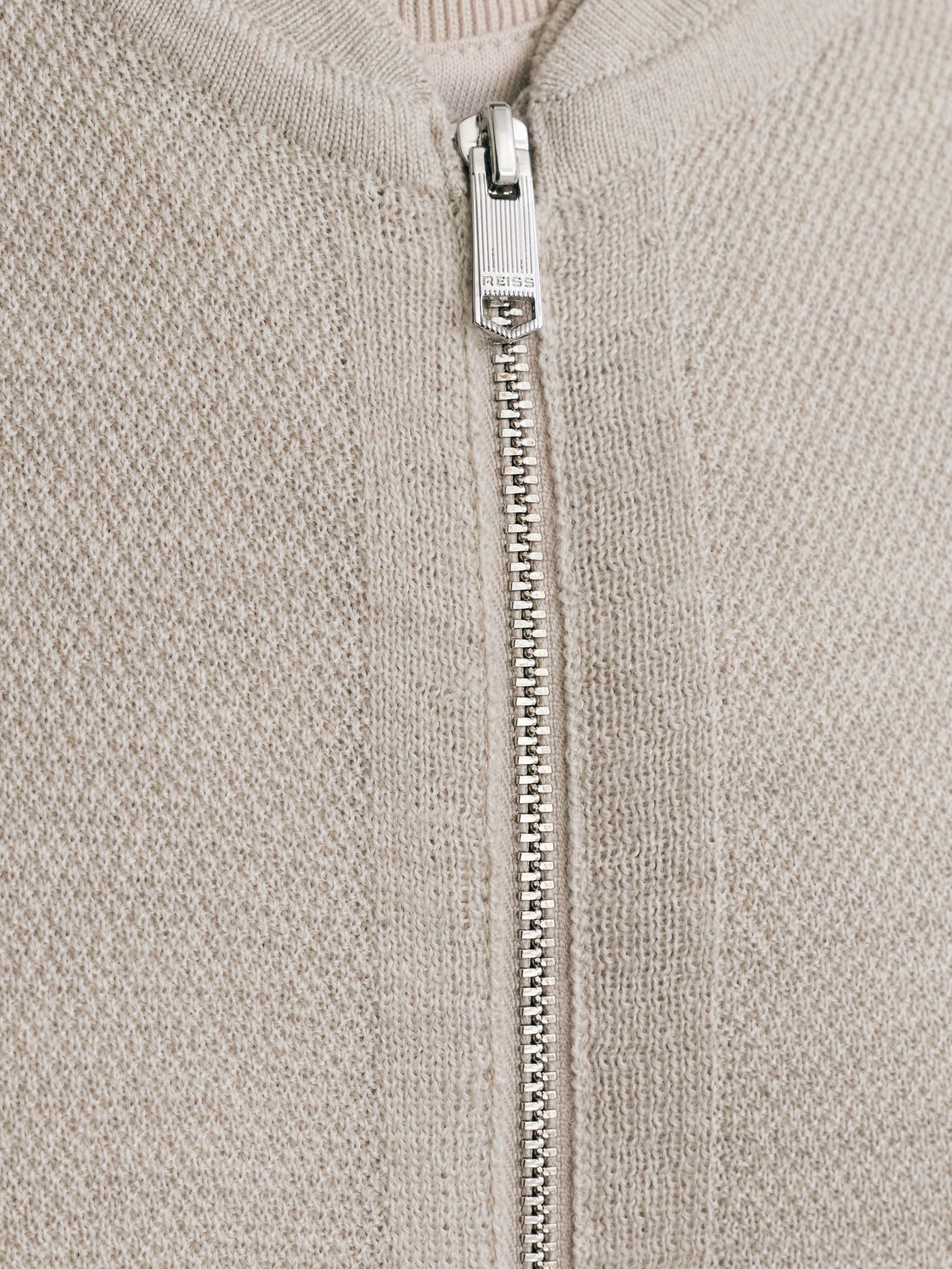 Merino Wool Textured Bomber Cardigan in Stone Mouline - Image 5 of 7