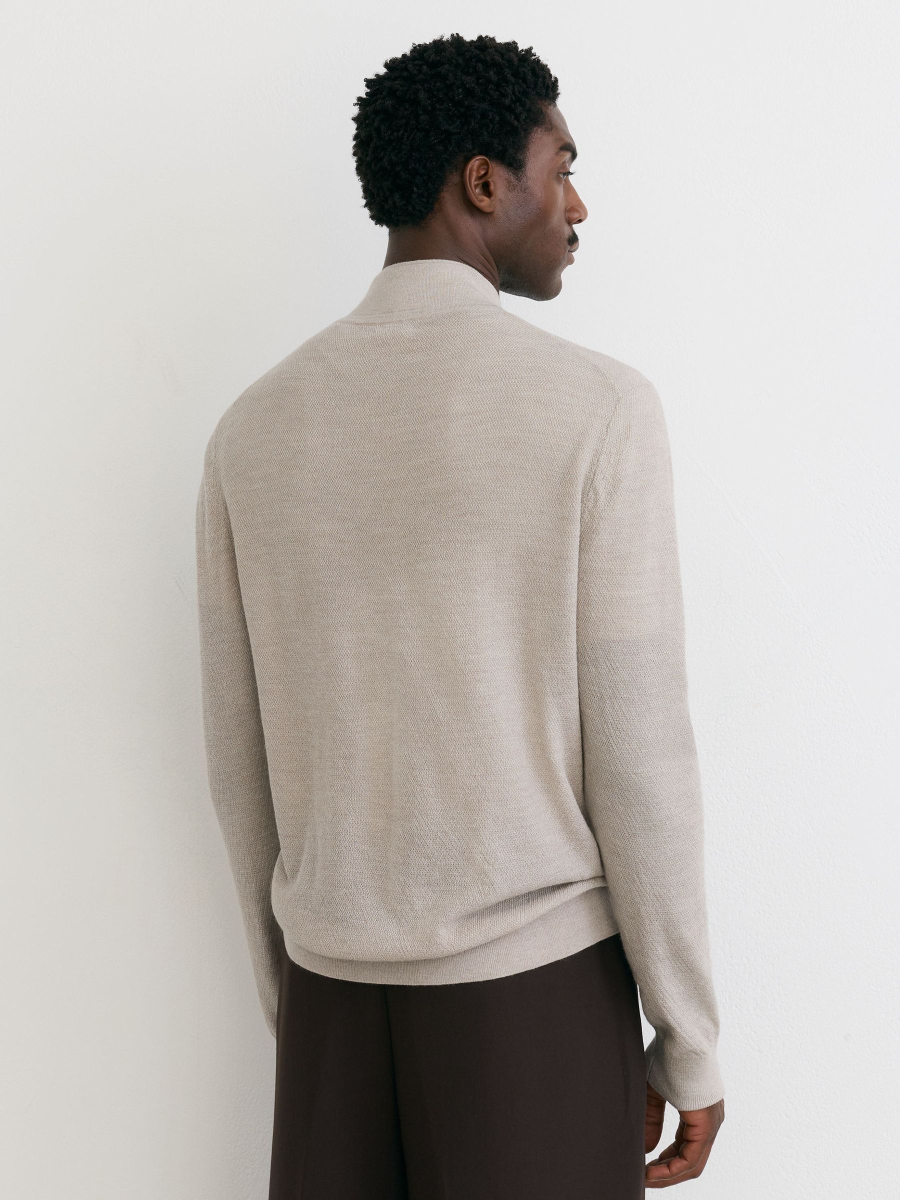 Merino Wool Textured Bomber Cardigan in Stone Mouline - Image 6 of 7