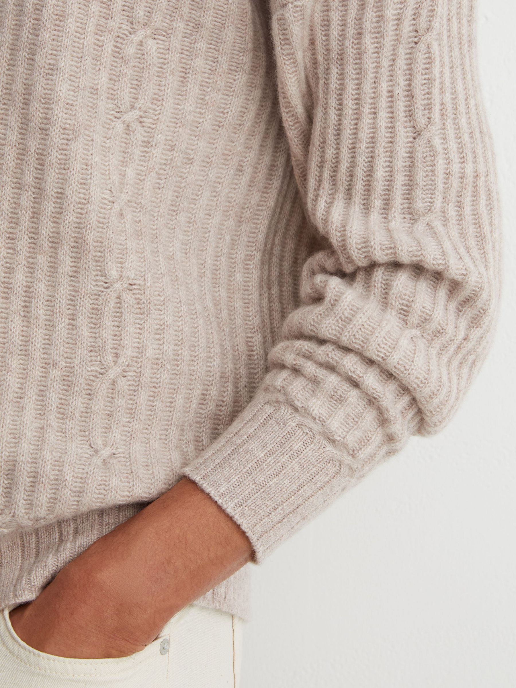 100% Cashmere Rib-Knit Half-Button Jumper in Oatmeal - Image 4 of 7