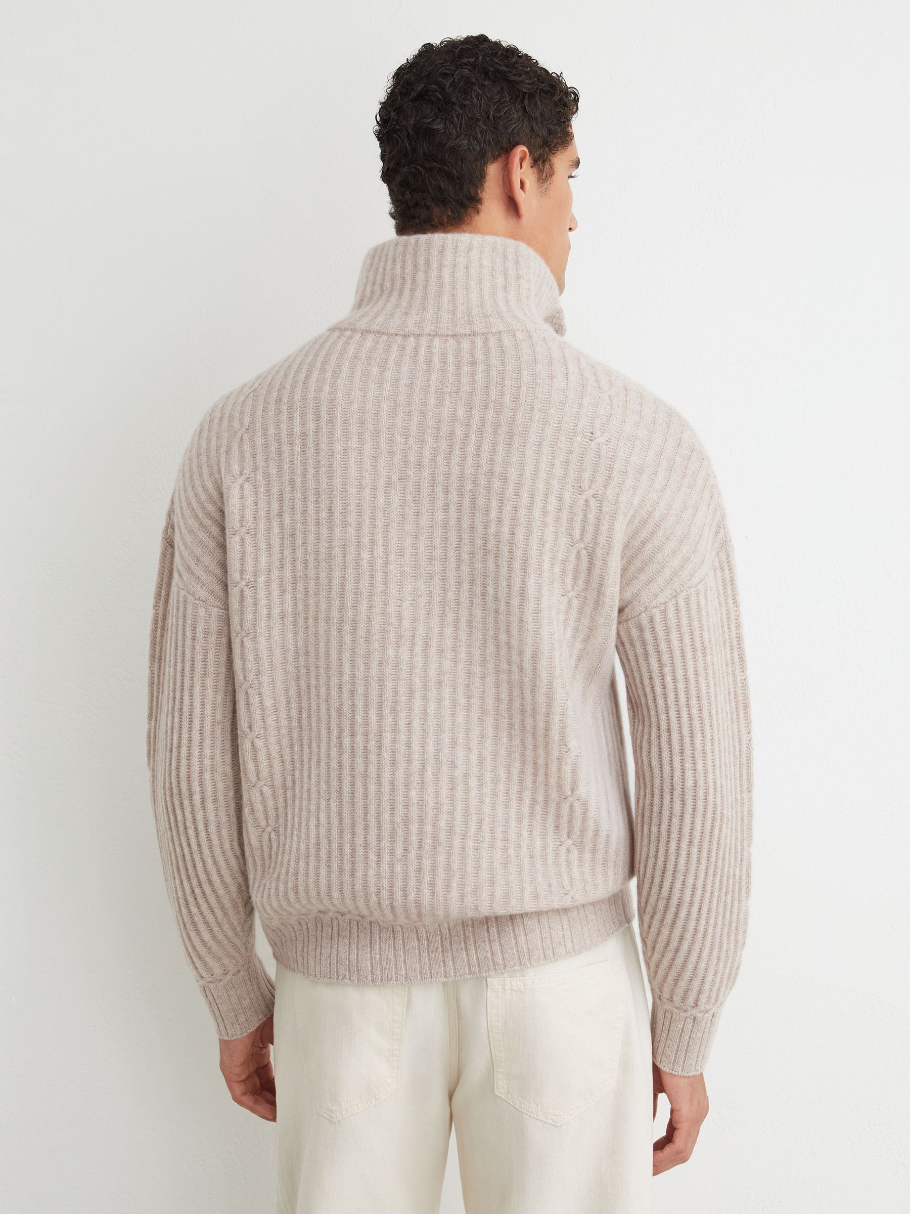 100% Cashmere Rib-Knit Half-Button Jumper in Oatmeal - Image 5 of 7