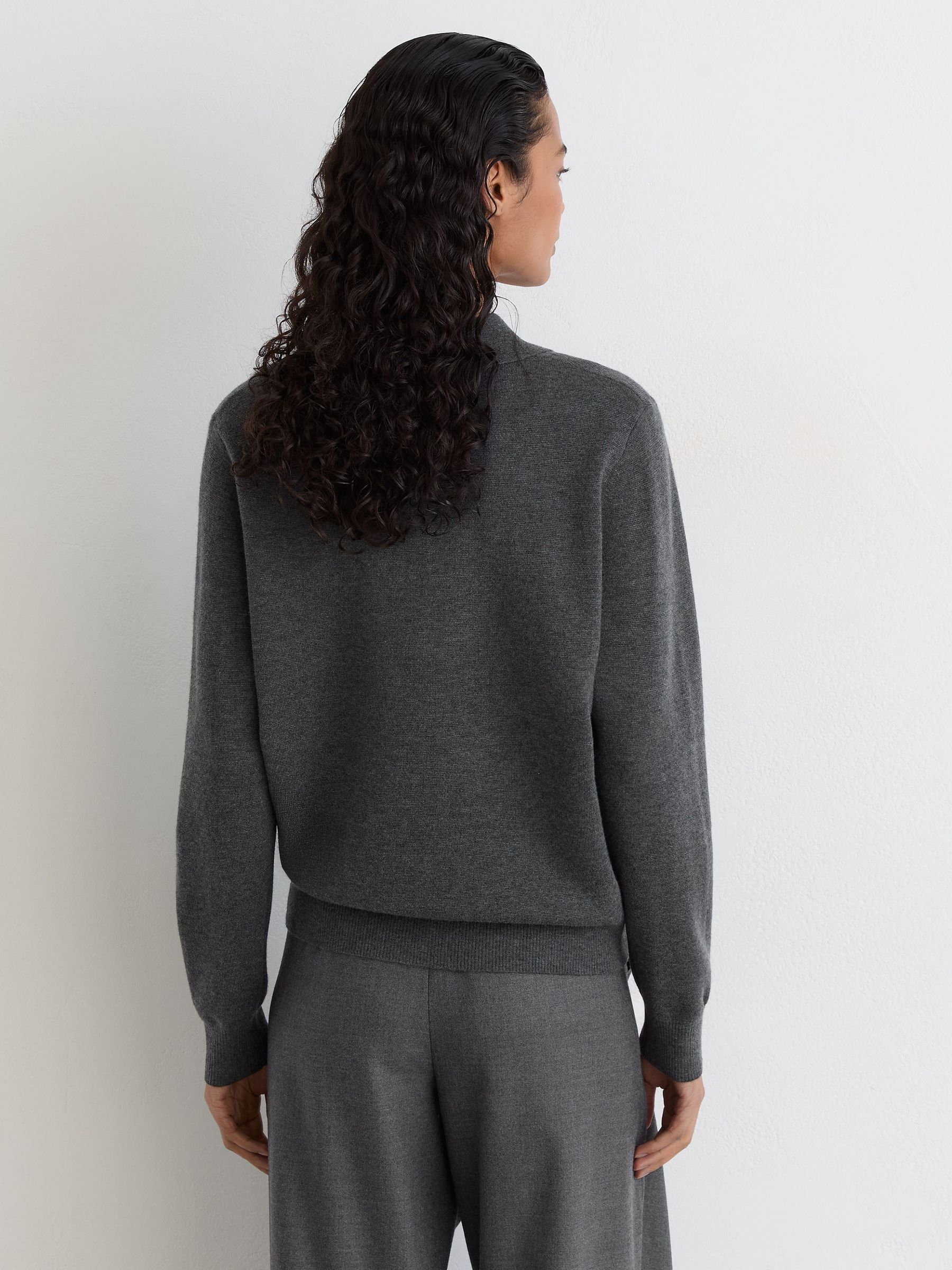 Merino Wool Knitted Polo Jumper in Grey Marl - Image 5 of 7