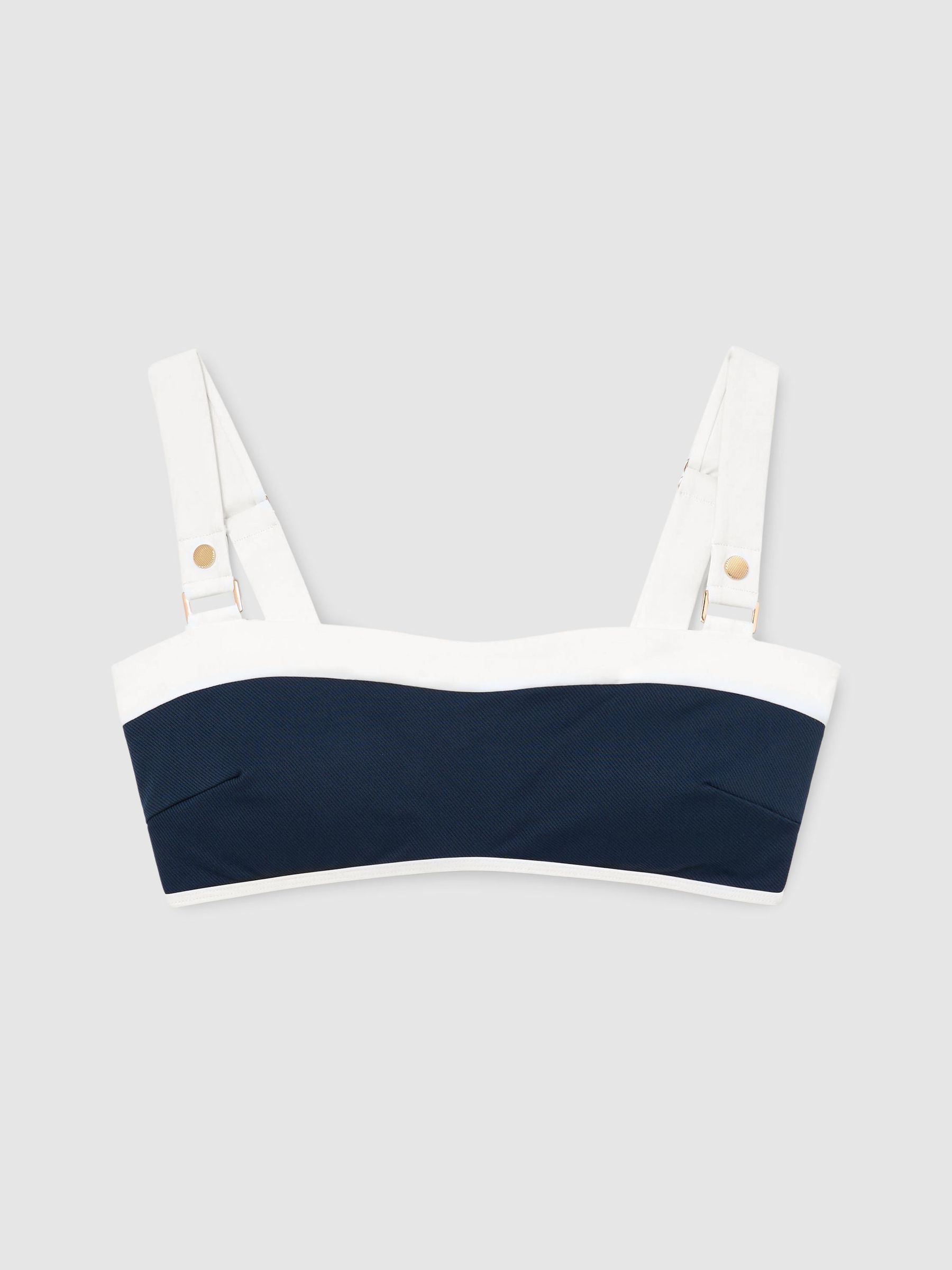 Textured Colour-Block Bikini Top in Navy/Ivory - Image 2 of 5