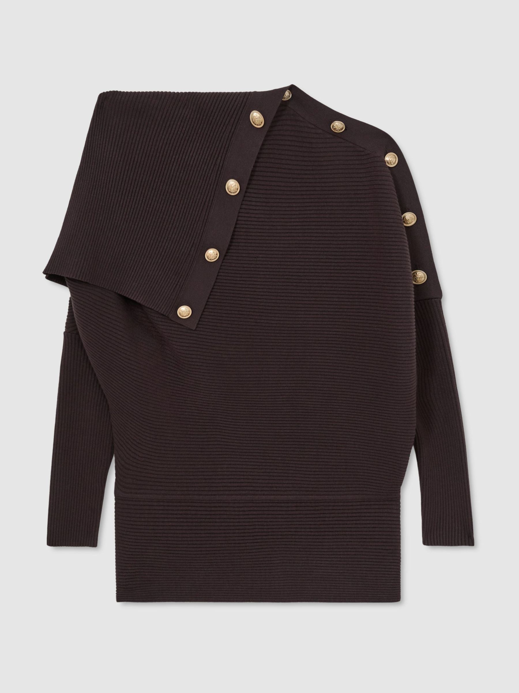 Rib-Knit Button Shawl Jumper in Berry Purple - Image 2 of 6
