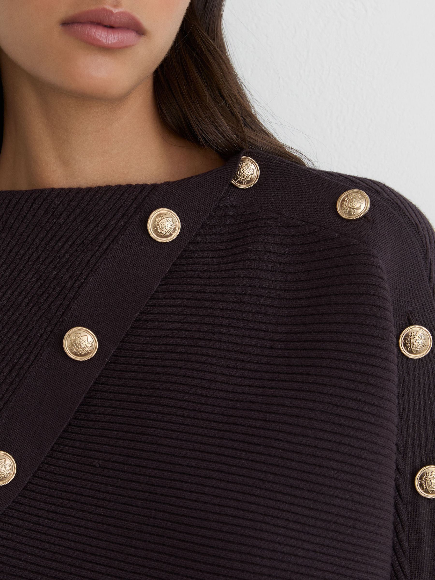 Rib-Knit Button Shawl Jumper in Berry Purple - Image 3 of 6