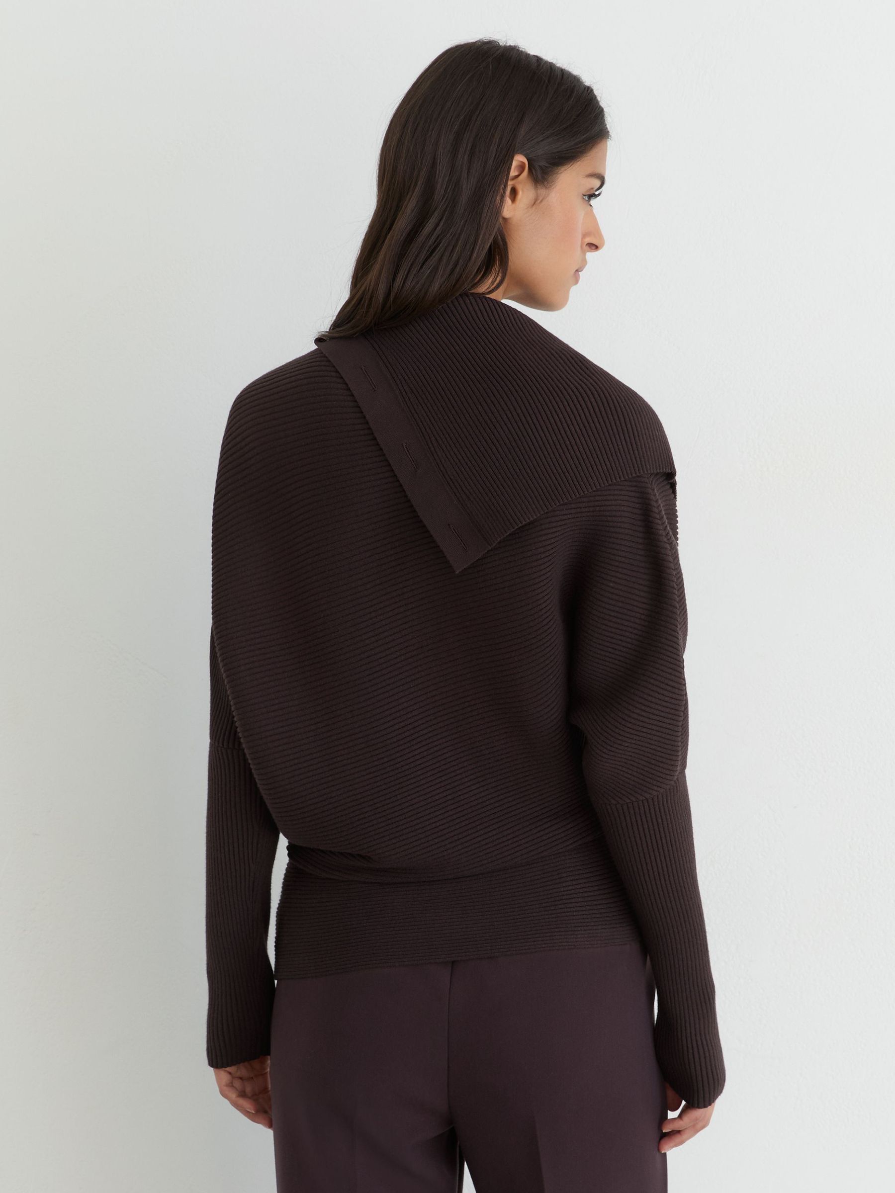 Rib-Knit Button Shawl Jumper in Berry Purple - Image 5 of 6