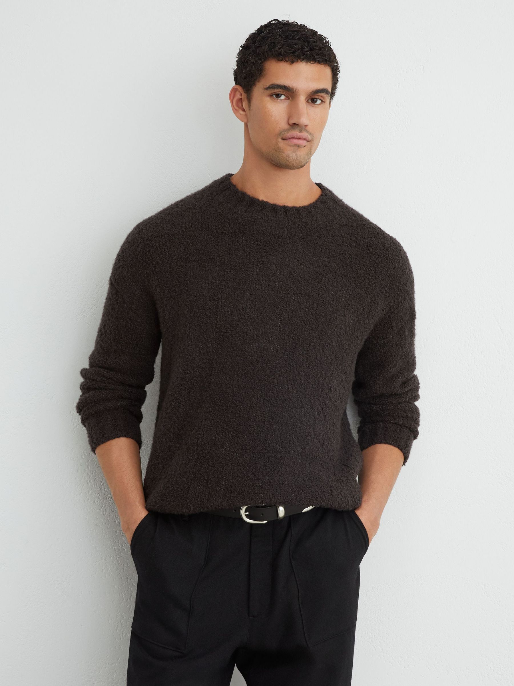 Wool-Cashmere Bouclé Square-Knit Jumper in Chocolate Brown - Image 3 of 7