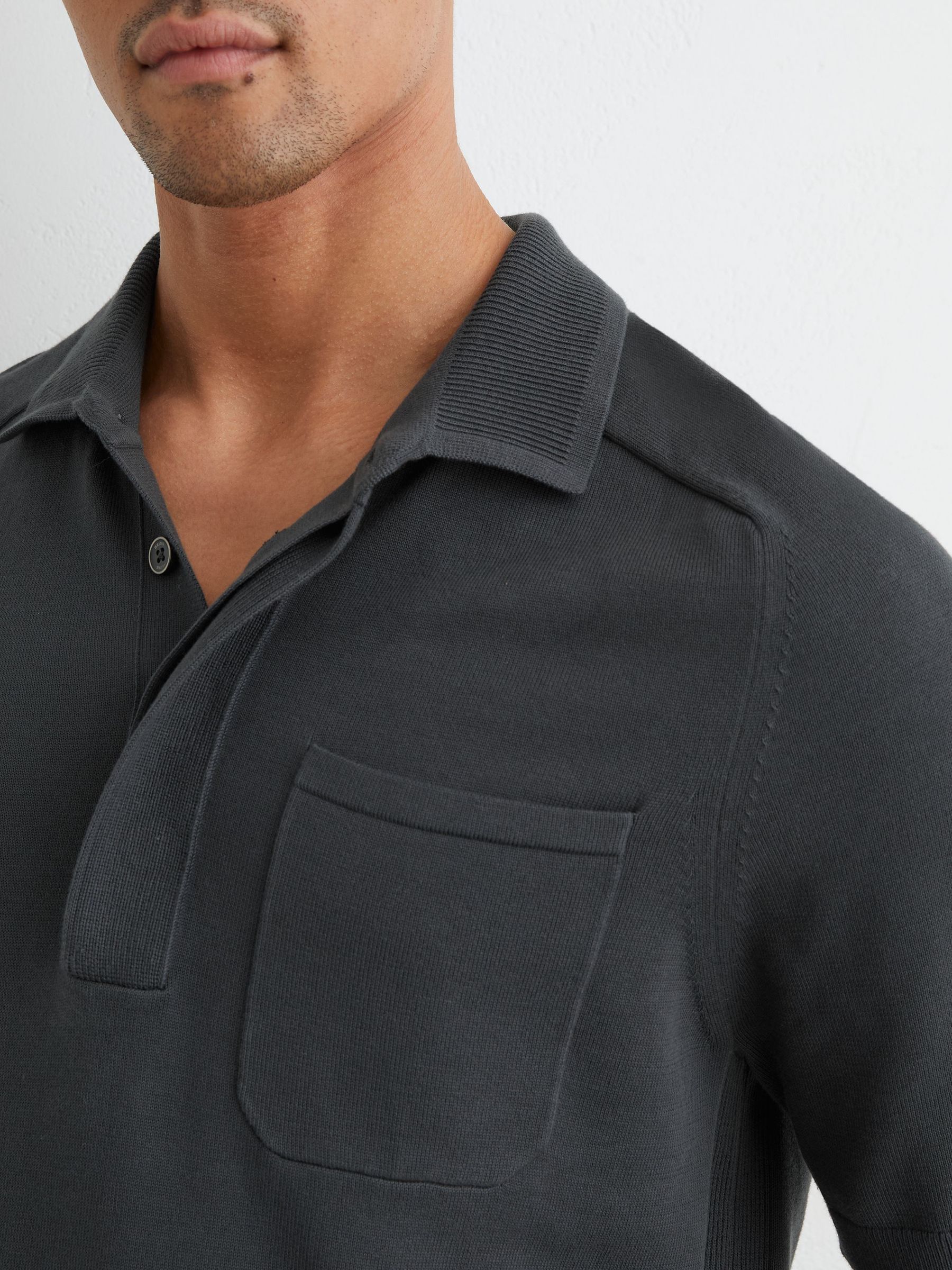 Cotton Knit Concealed-Placket Polo in Airforce Blue - Image 1 of 5