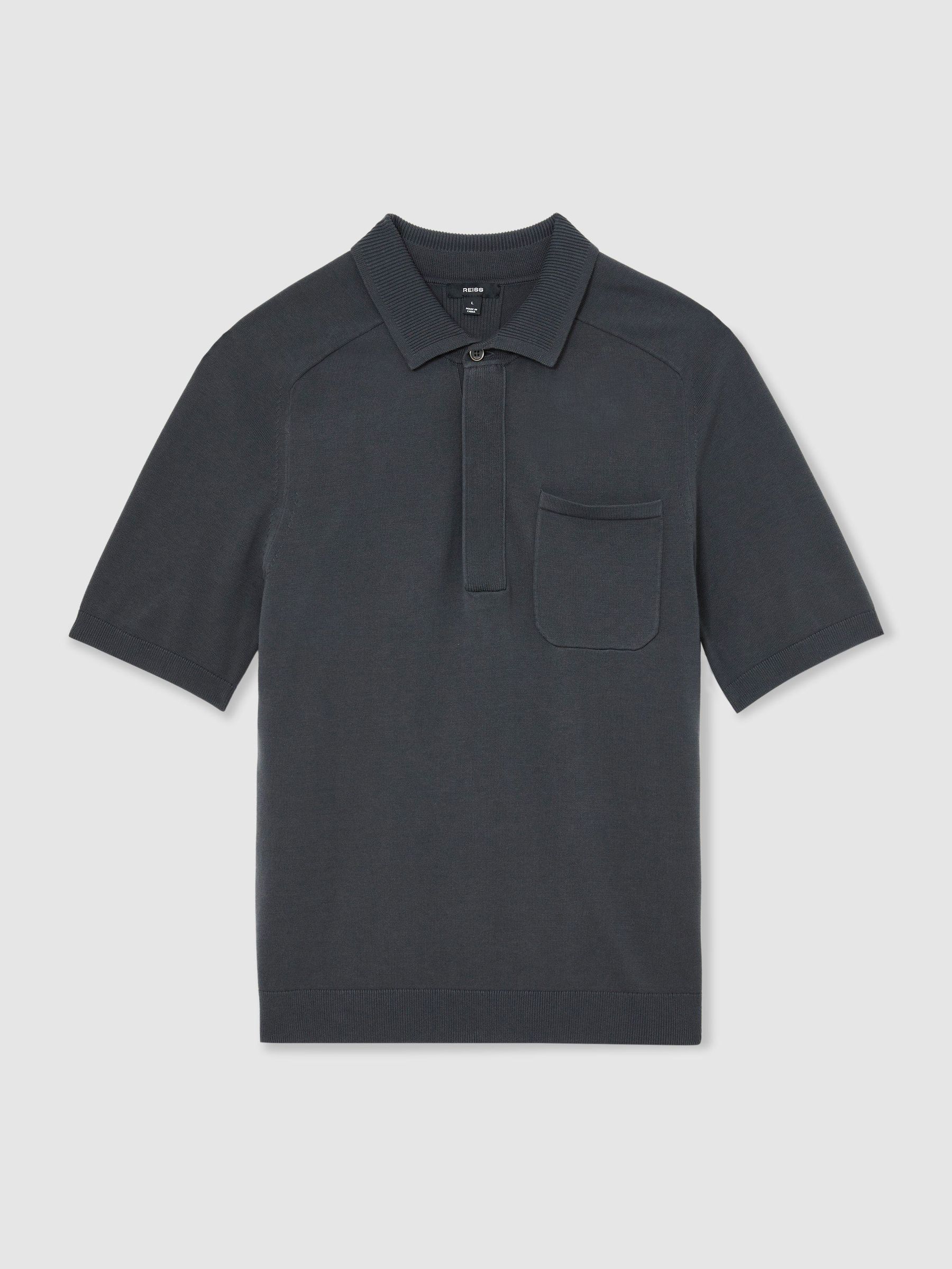 Cotton Knit Concealed-Placket Polo in Airforce Blue - Image 2 of 5