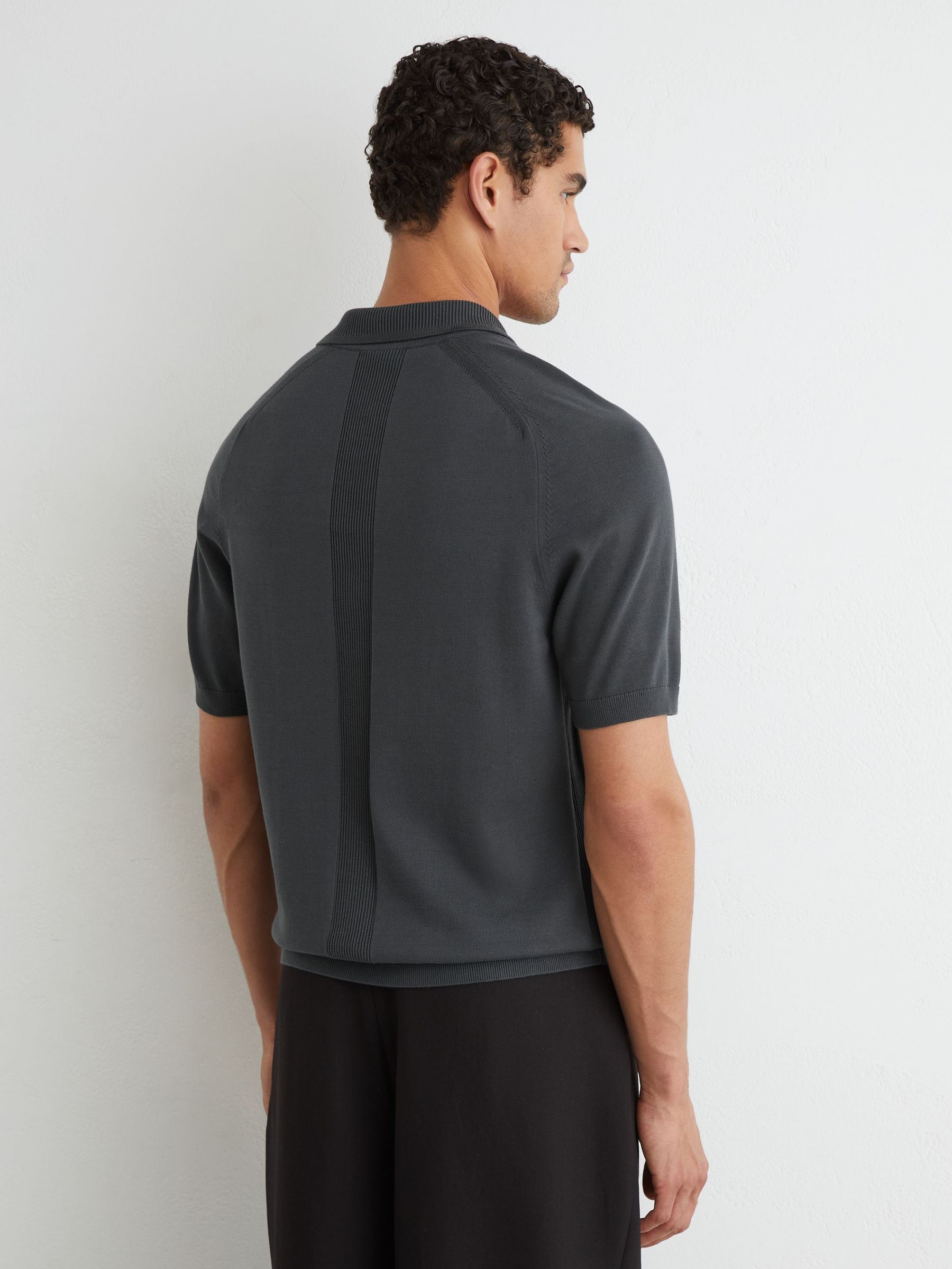 Cotton Knit Concealed-Placket Polo in Airforce Blue - Image 4 of 5