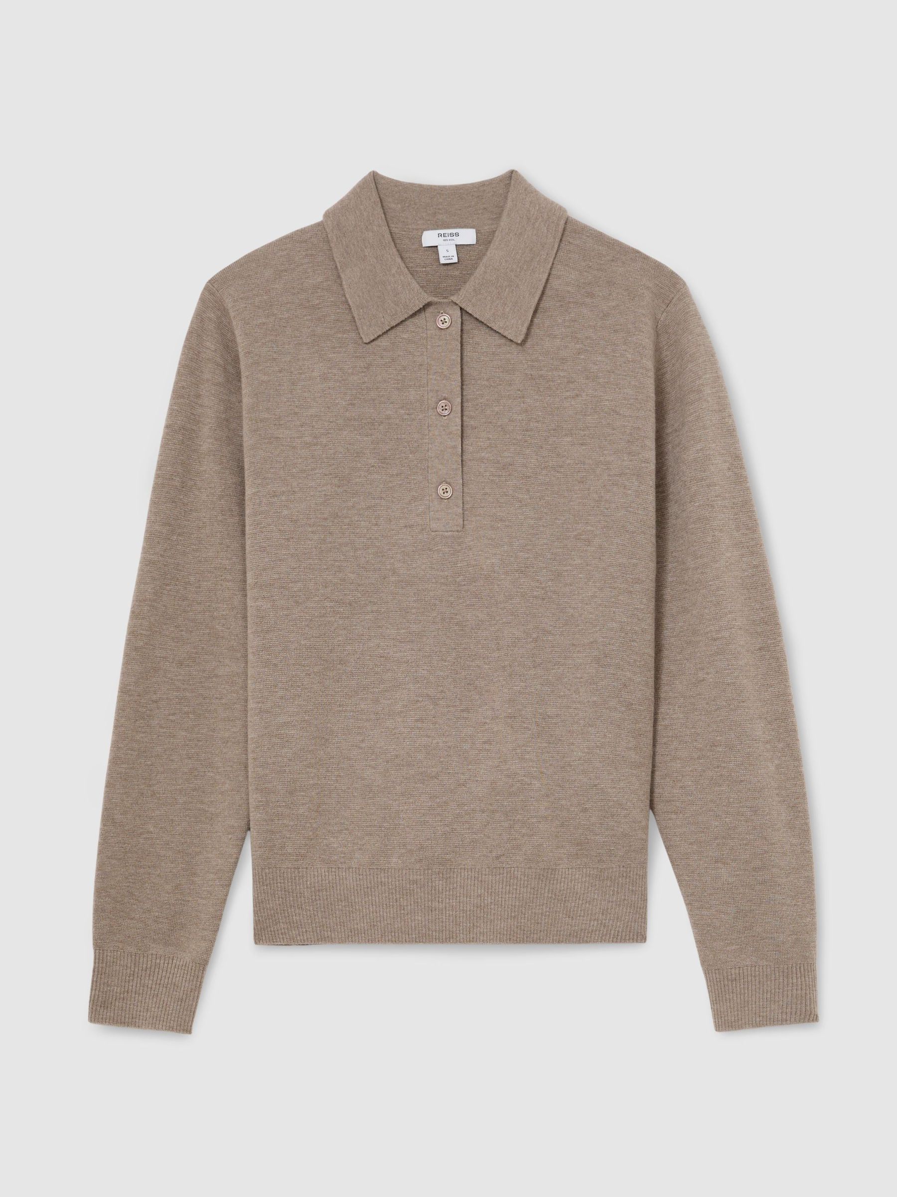 Merino Wool Knitted Polo Jumper in Neutral - Image 2 of 6