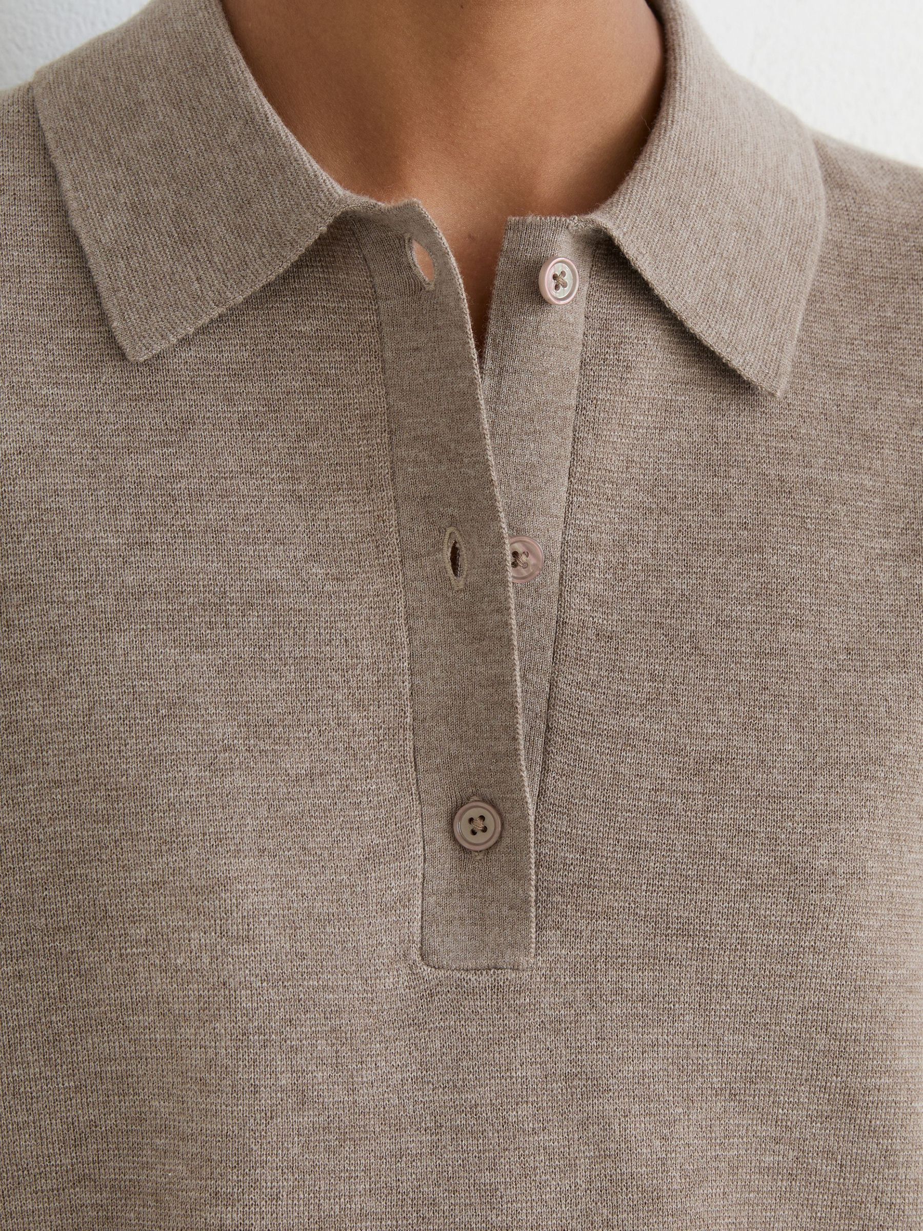 Merino Wool Knitted Polo Jumper in Neutral - Image 4 of 6