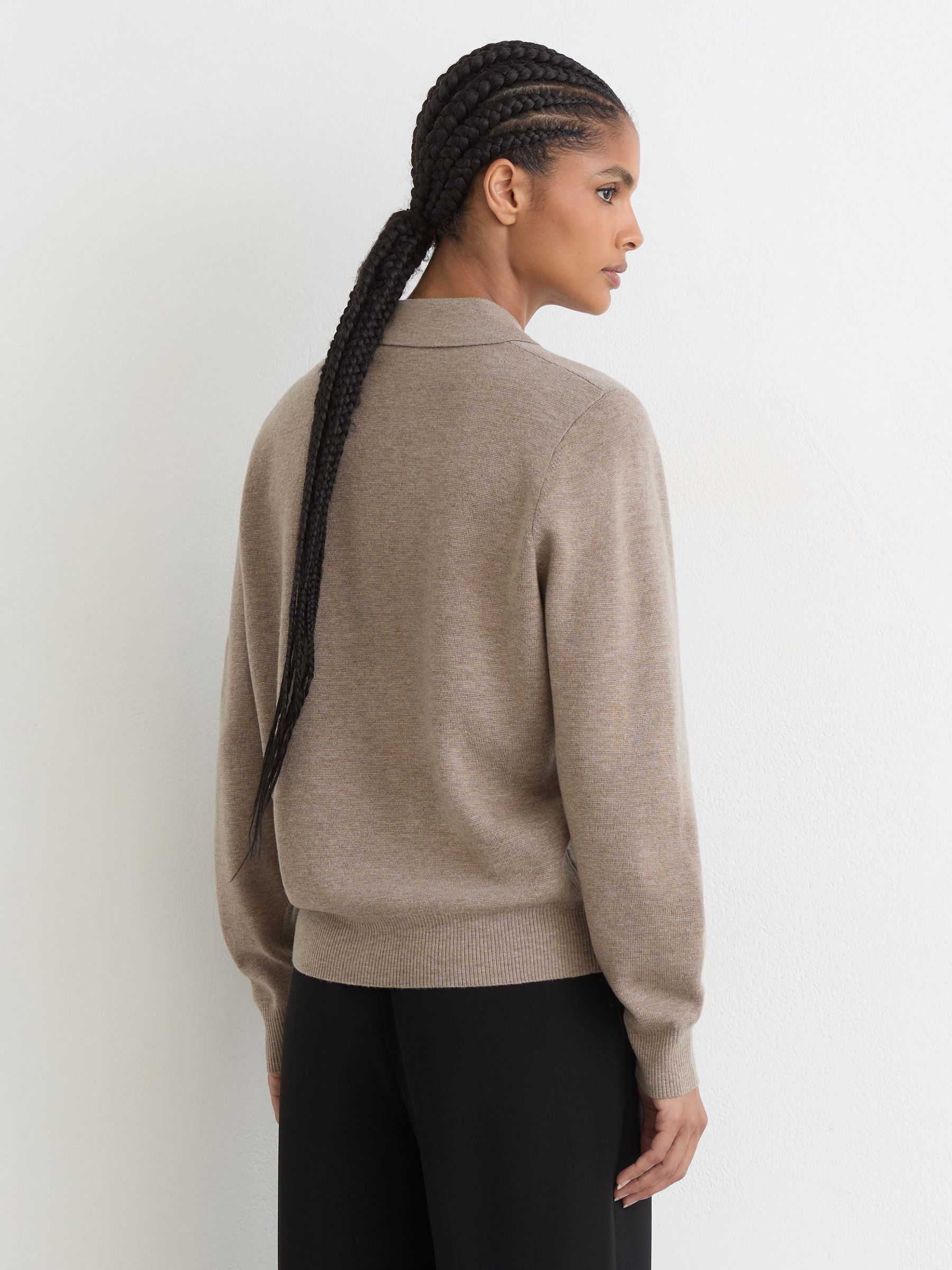 Merino Wool Knitted Polo Jumper in Neutral - Image 5 of 6