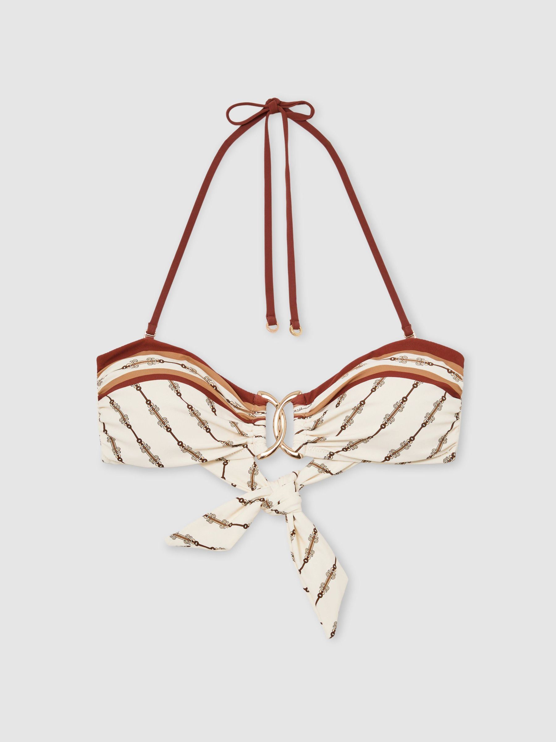 Chain-Print Bandeau Halterneck Bikini Top in Ivory - Image 2 of 6 Chain-Print Bandeau Halterneck Bikini Top in Ivory - Image 2 of 6