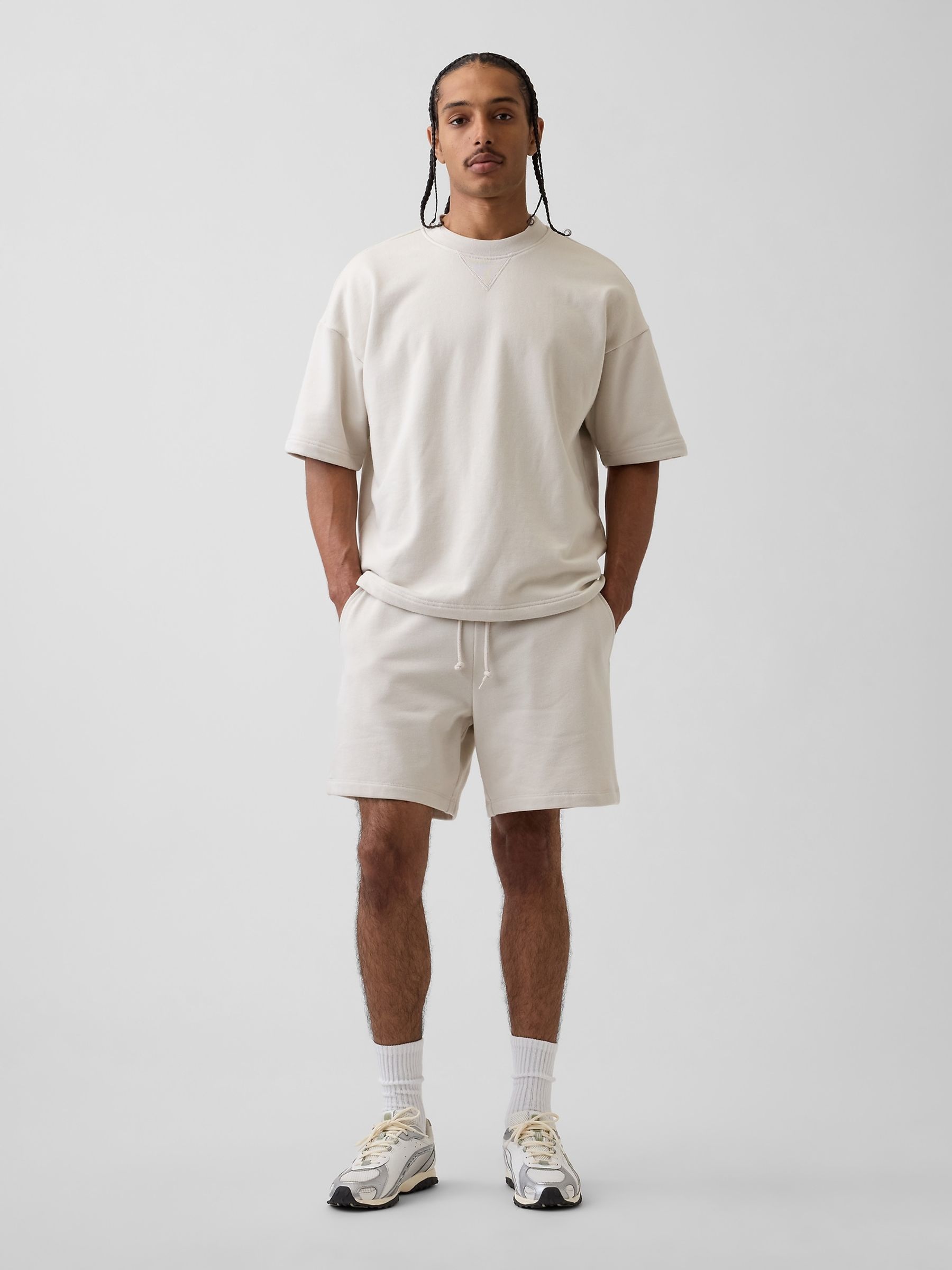 Beige Heavyweight French Terry Sweat Shorts - Image 4 of 6