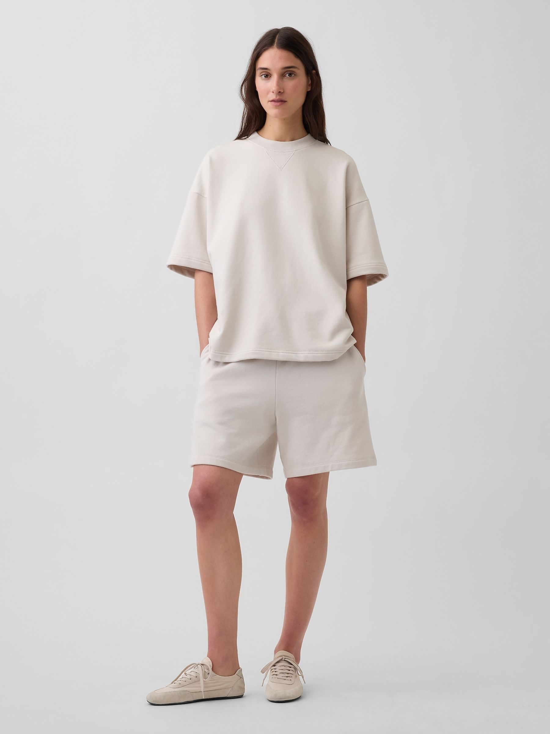 Beige Heavyweight French Terry Sweat Shorts - Image 5 of 6