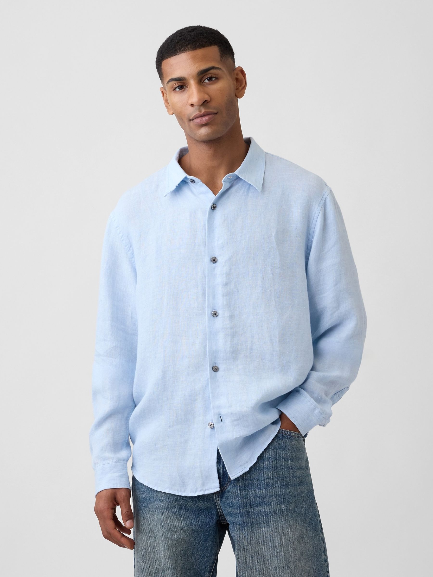 Blue Linen Relaxed Shirt - Image 1 of 4
