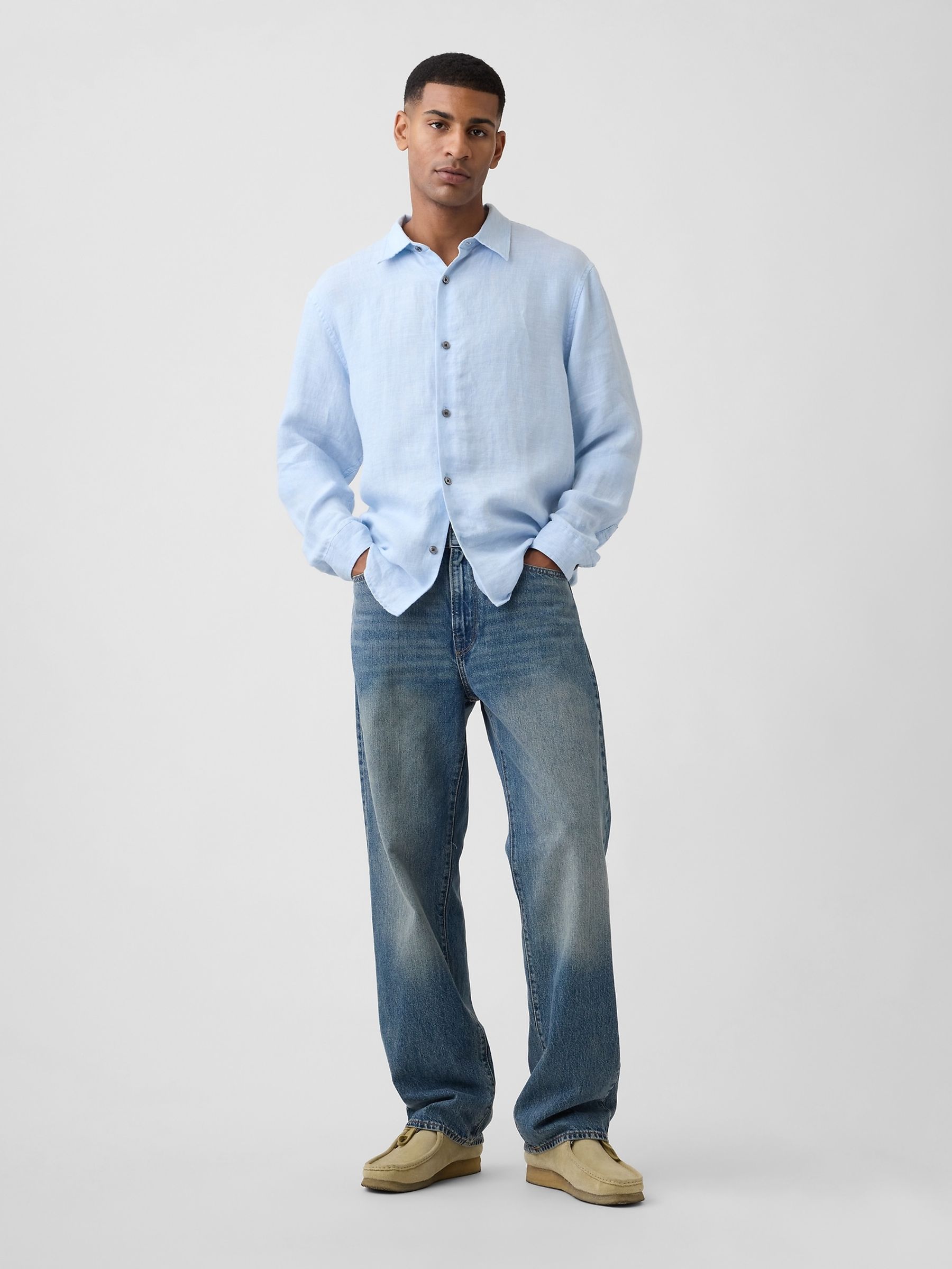 Blue Linen Relaxed Shirt - Image 3 of 4
