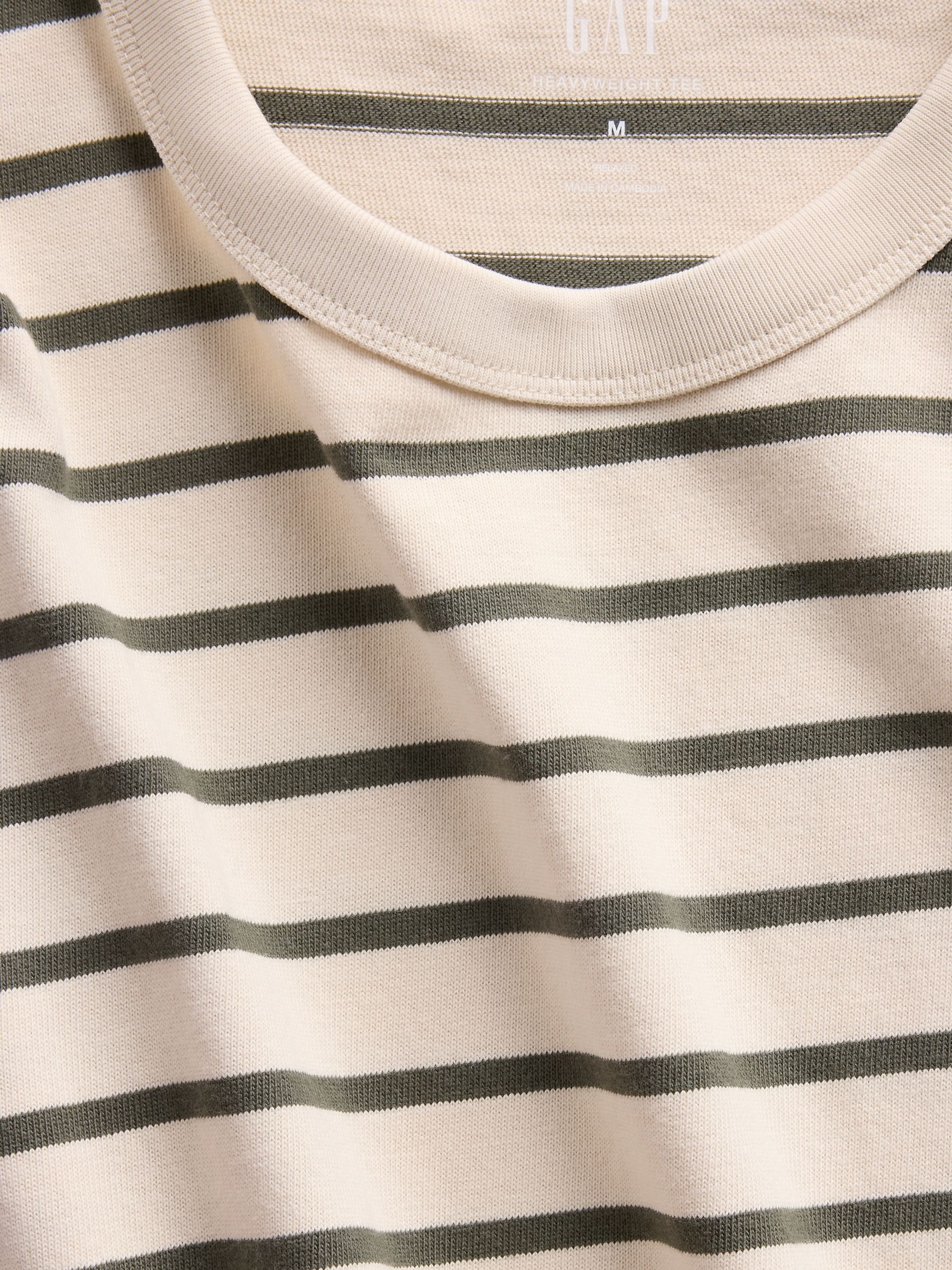 Beige/Green Stripe Heavyweight Relaxed Short Sleeve T-Shirt - Image 4 of 4