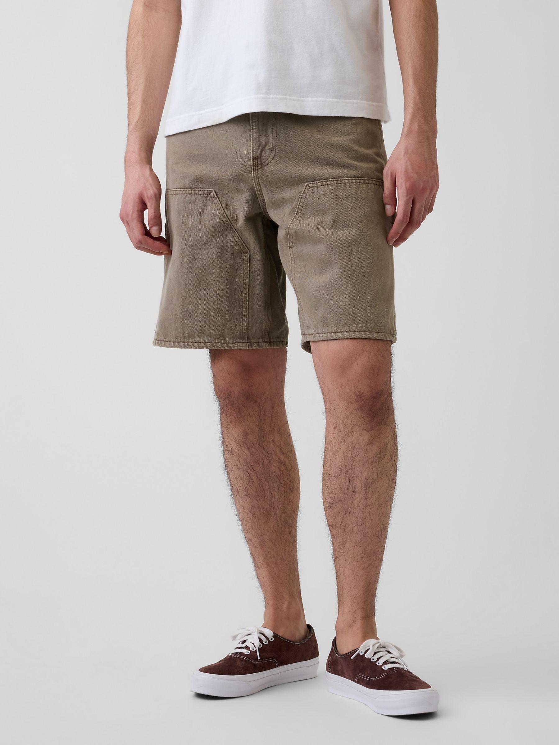 Brown 9 inch Loose Denim Carpenter Shorts - Image 1 of 6