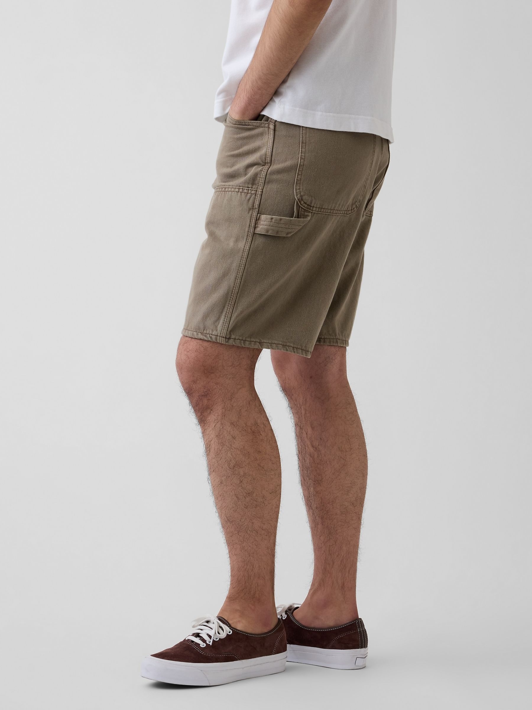 Brown 9 inch Loose Denim Carpenter Shorts - Image 3 of 6