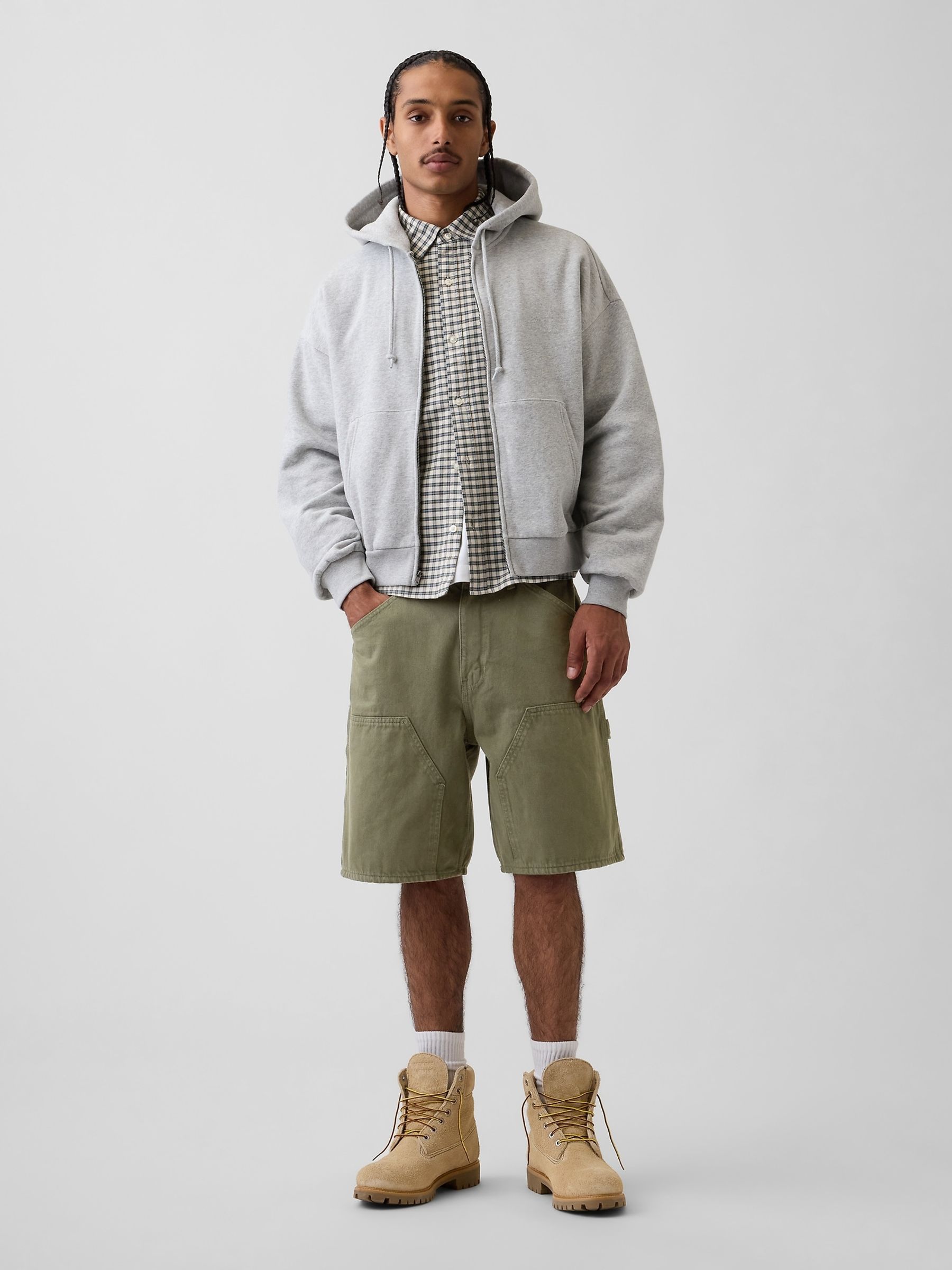 Green 9 inch Loose Denim Carpenter Shorts - Image 3 of 6