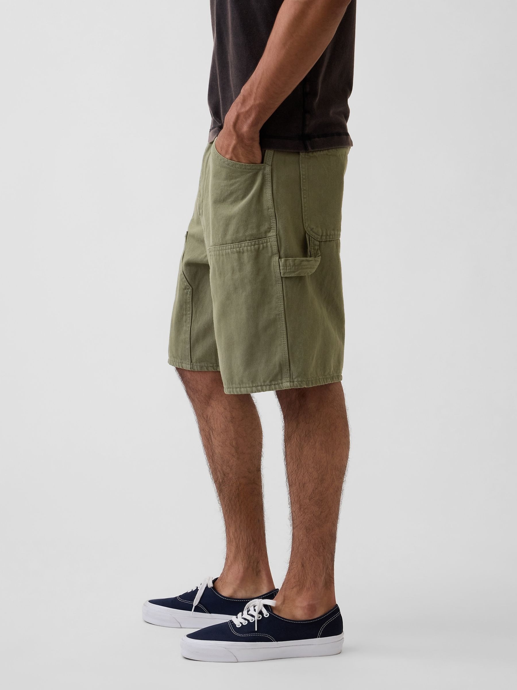 Green 9 inch Loose Denim Carpenter Shorts - Image 4 of 6