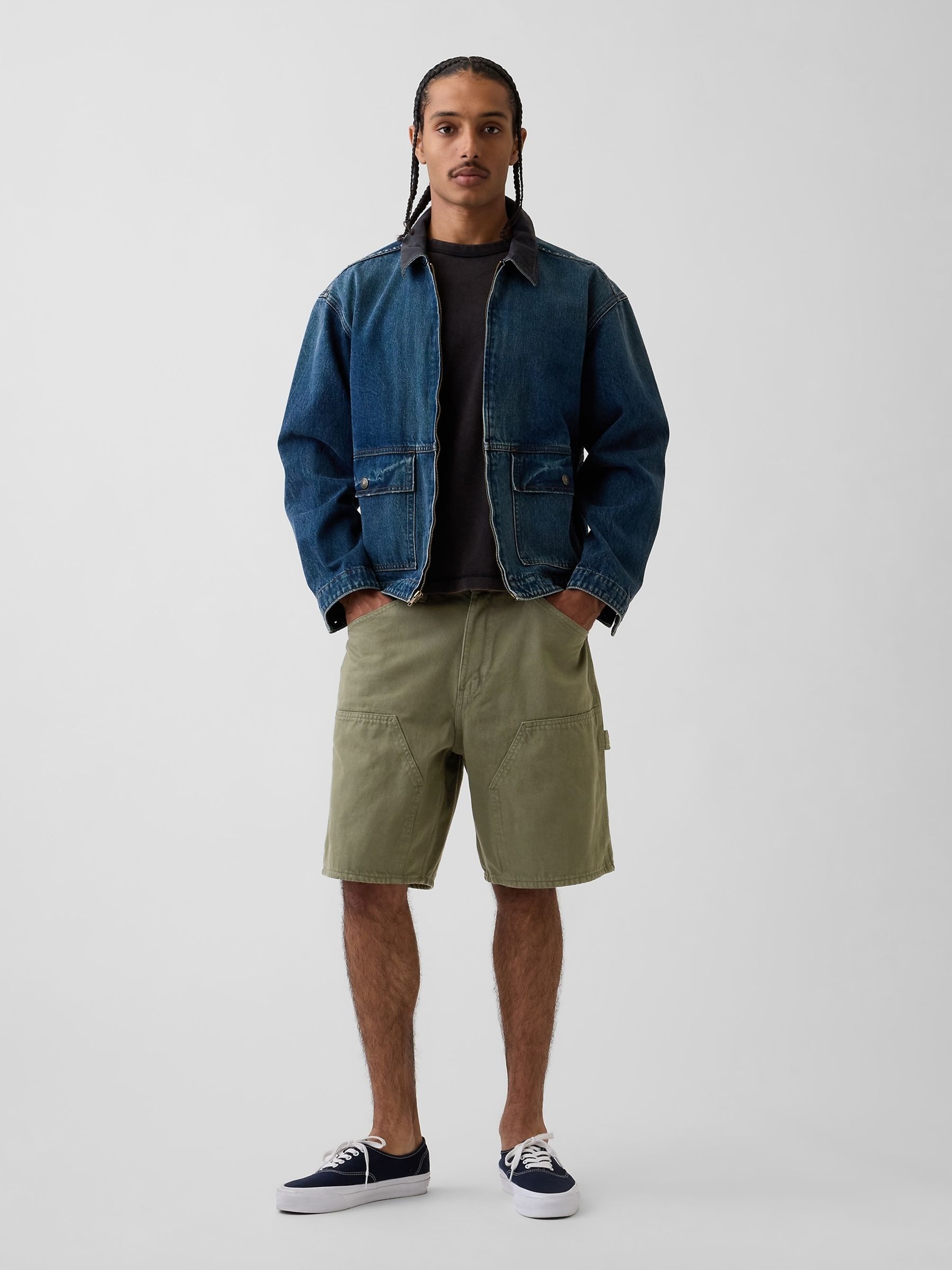 Green 9 inch Loose Denim Carpenter Shorts - Image 5 of 6