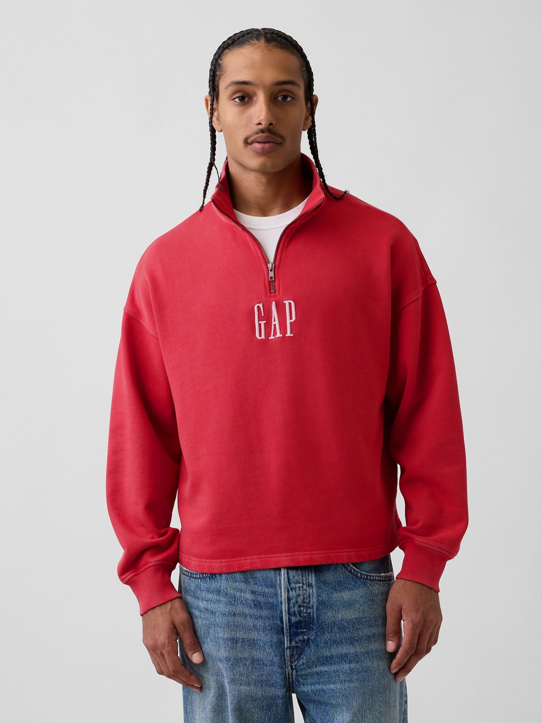 Red Heavyweight Oversized Logo Quarter-Zip Sweatshirt - Image 1 of 4