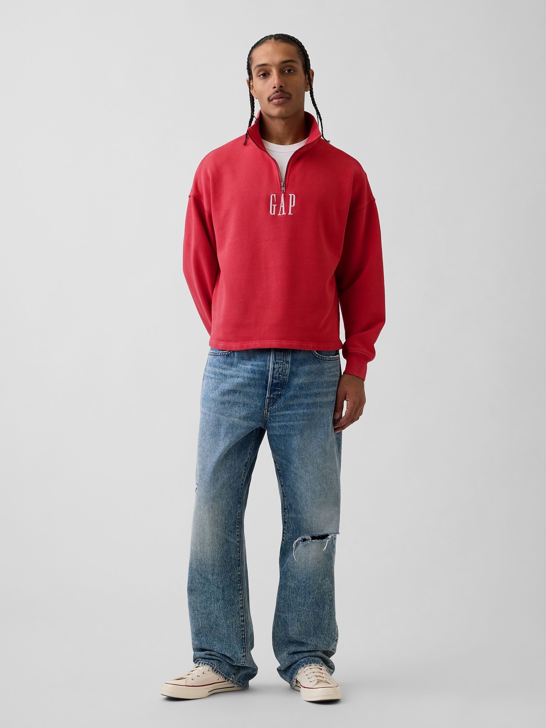 Red Heavyweight Oversized Logo Quarter-Zip Sweatshirt - Image 3 of 4