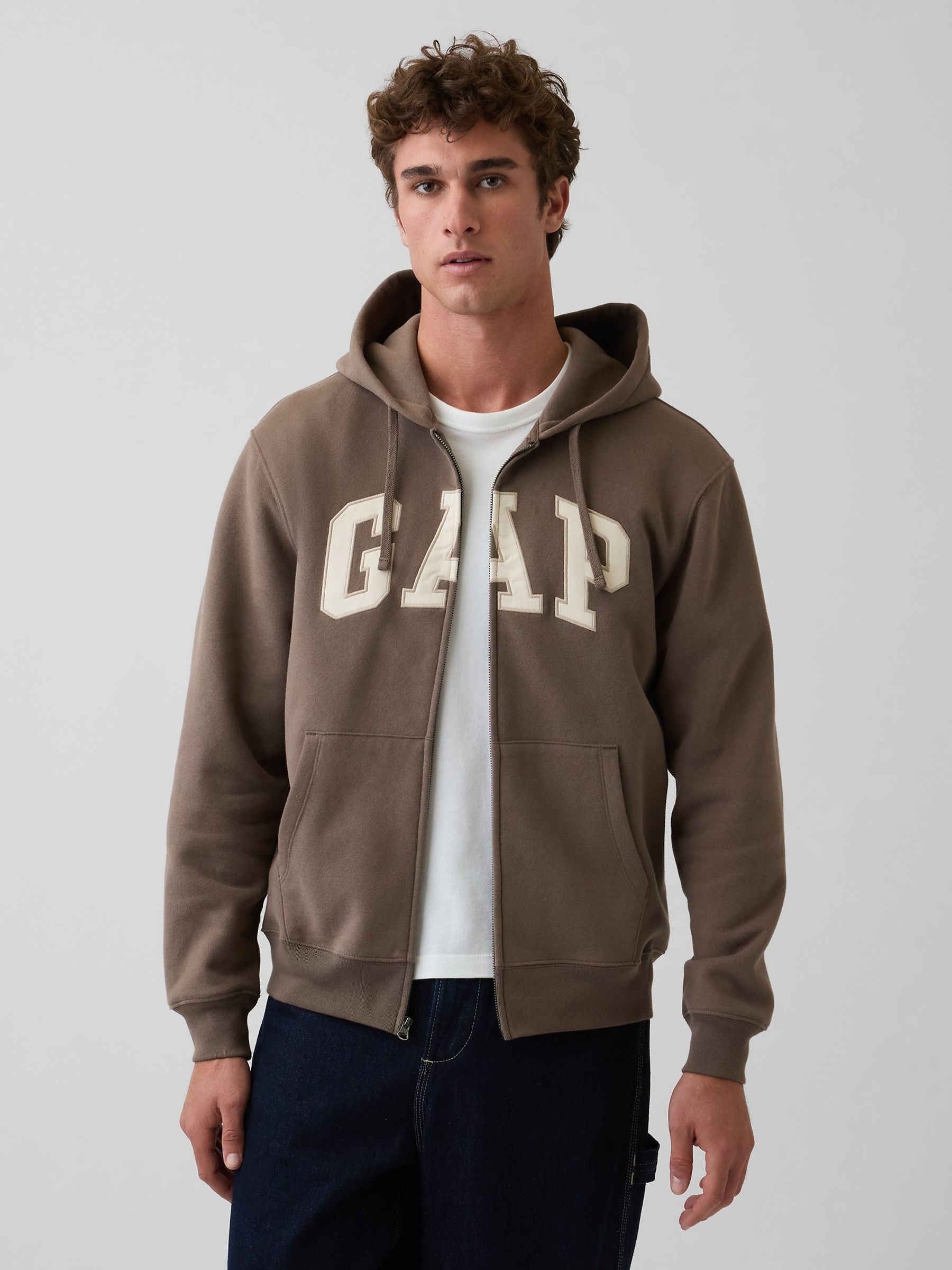 Brown Relaxed Gap Logo Zip Hoodie - Image 1 of 4