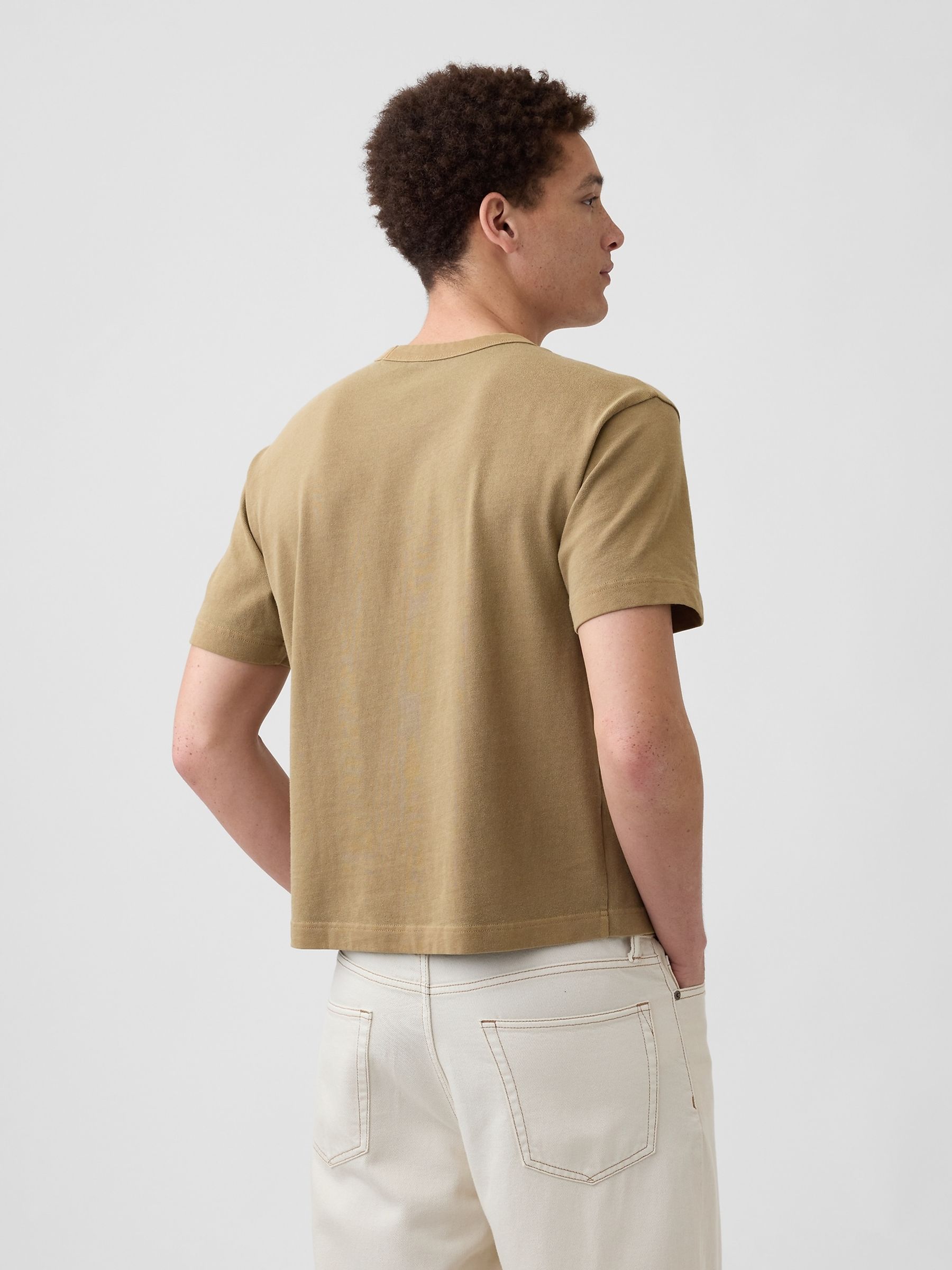 Tan Brown Heavyweight Boxy Short Sleeve T-Shirt - Image 2 of 4 Tan Brown Heavyweight Boxy Short Sleeve T-Shirt - Image 2 of 4