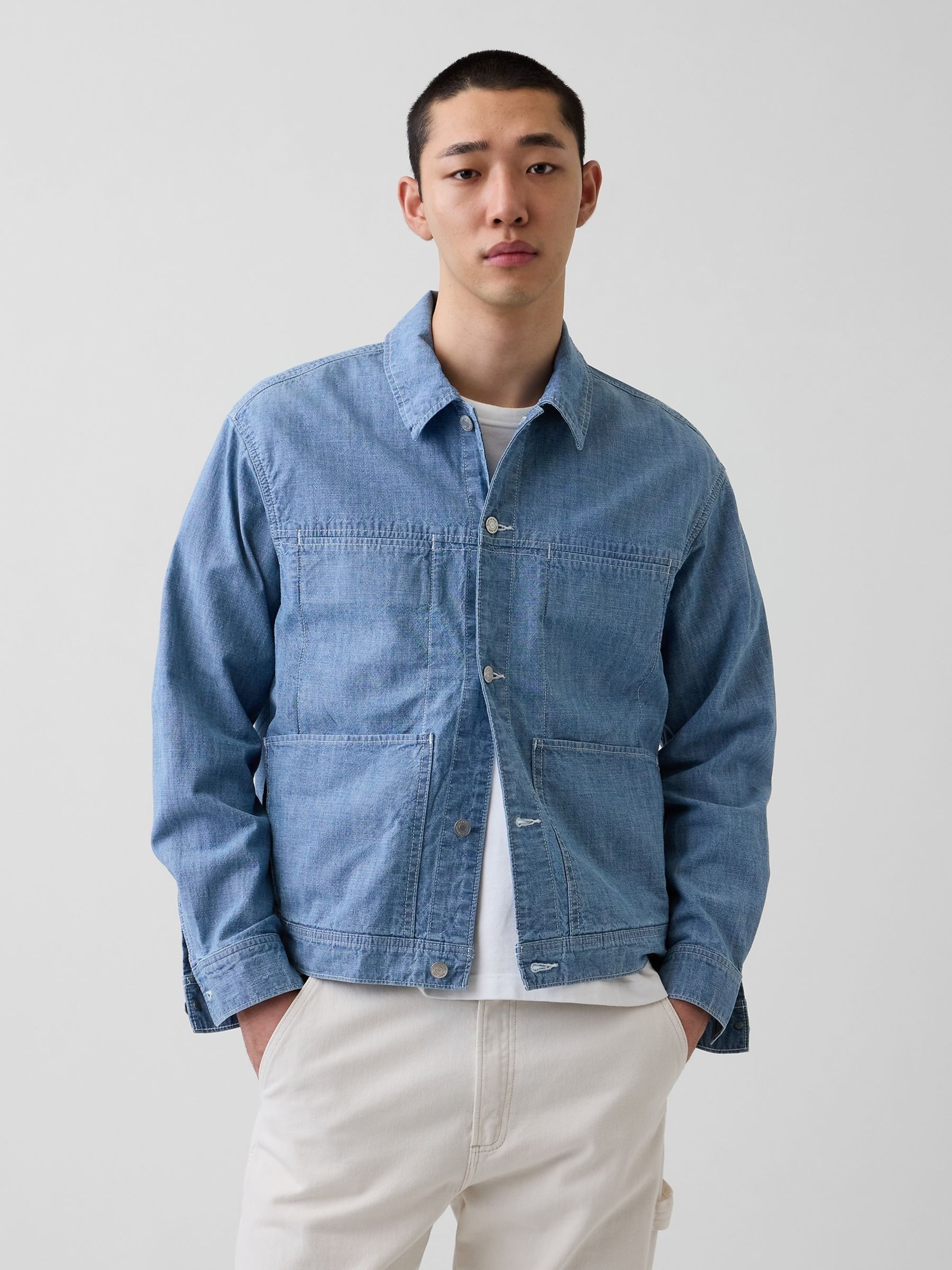 Blue Boxy Chambray Jacket - Image 1 of 4