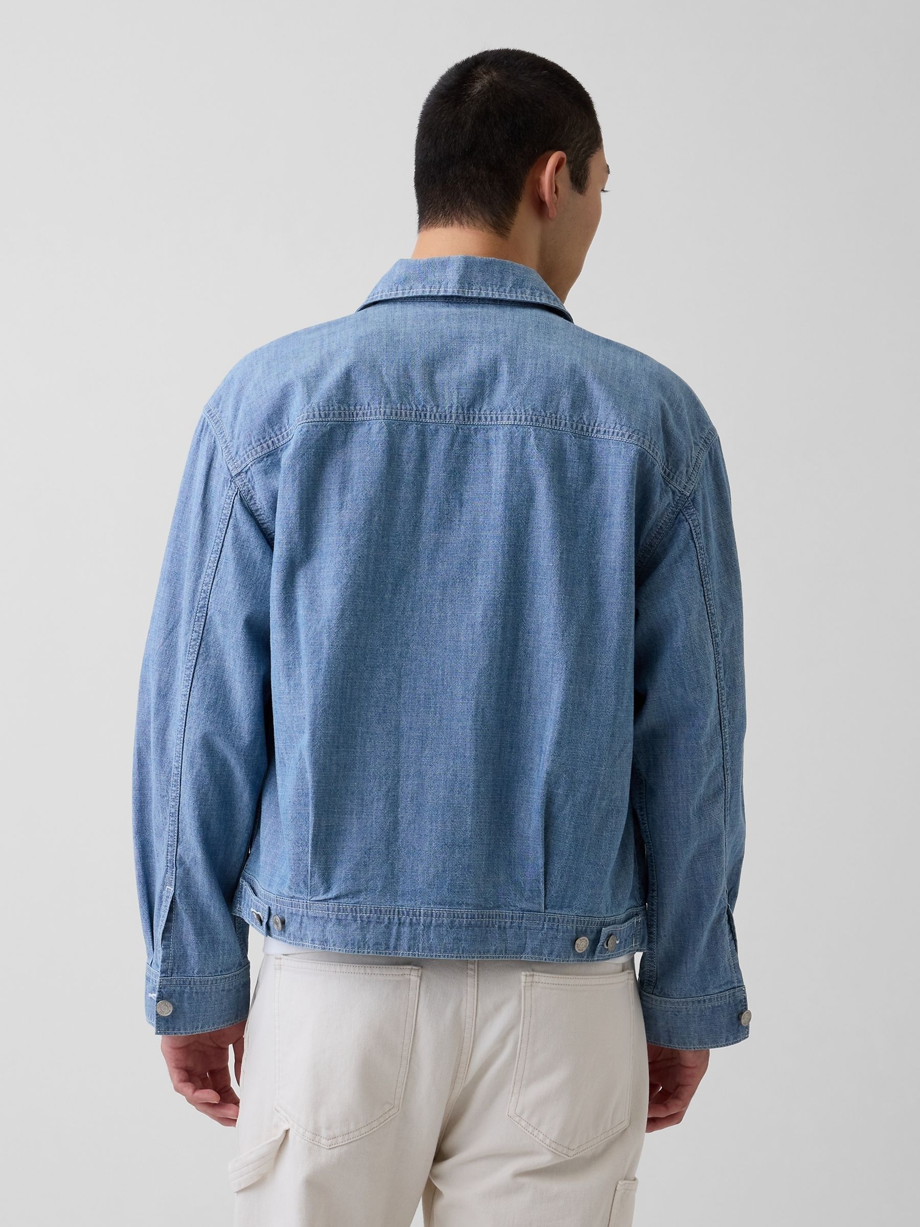 Blue Boxy Chambray Jacket - Image 2 of 4 Blue Boxy Chambray Jacket - Image 2 of 4