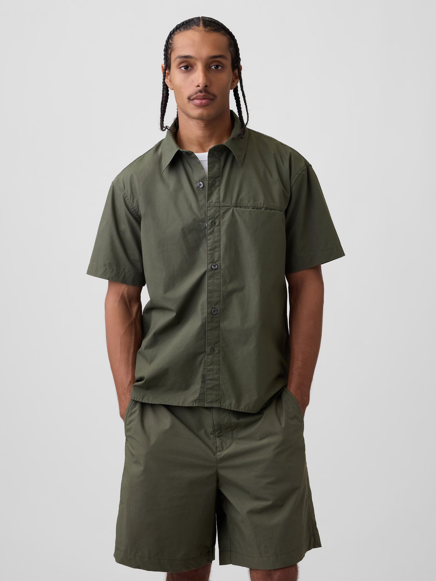 Green Poplin Relaxed Shirt - Image 1 of 5 Green Poplin Relaxed Shirt - Image 1 of 5