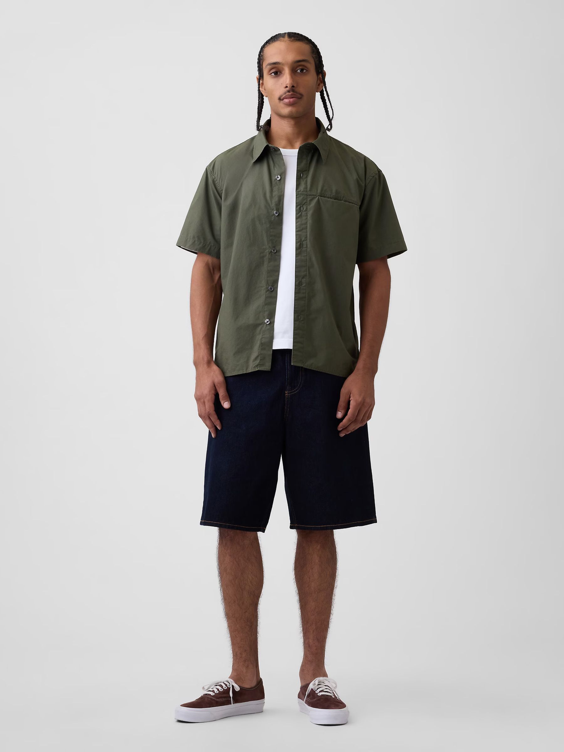 Green Poplin Relaxed Shirt - Image 2 of 5 Green Poplin Relaxed Shirt - Image 2 of 5