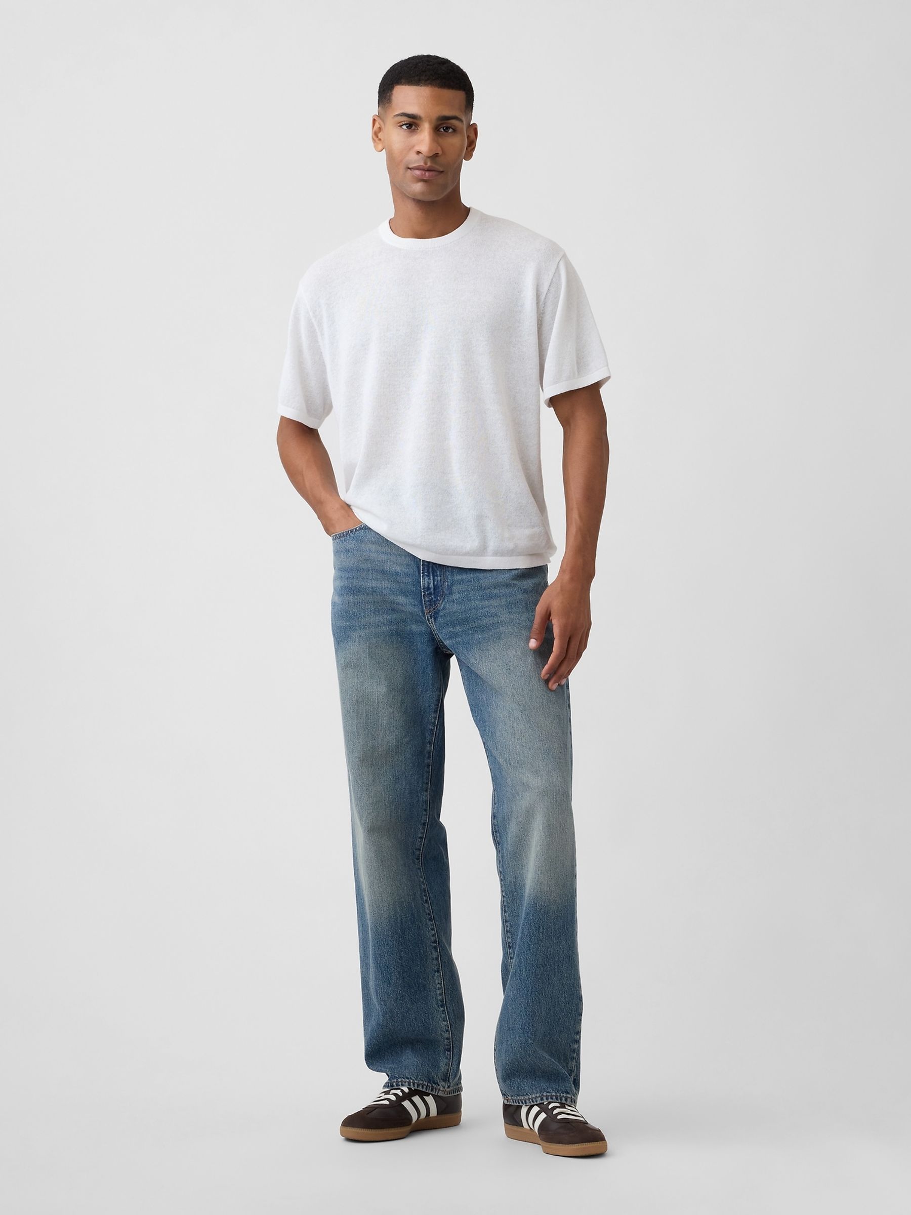 White Linen-Blend Knit Short Sleeve T-Shirt - Image 3 of 4
